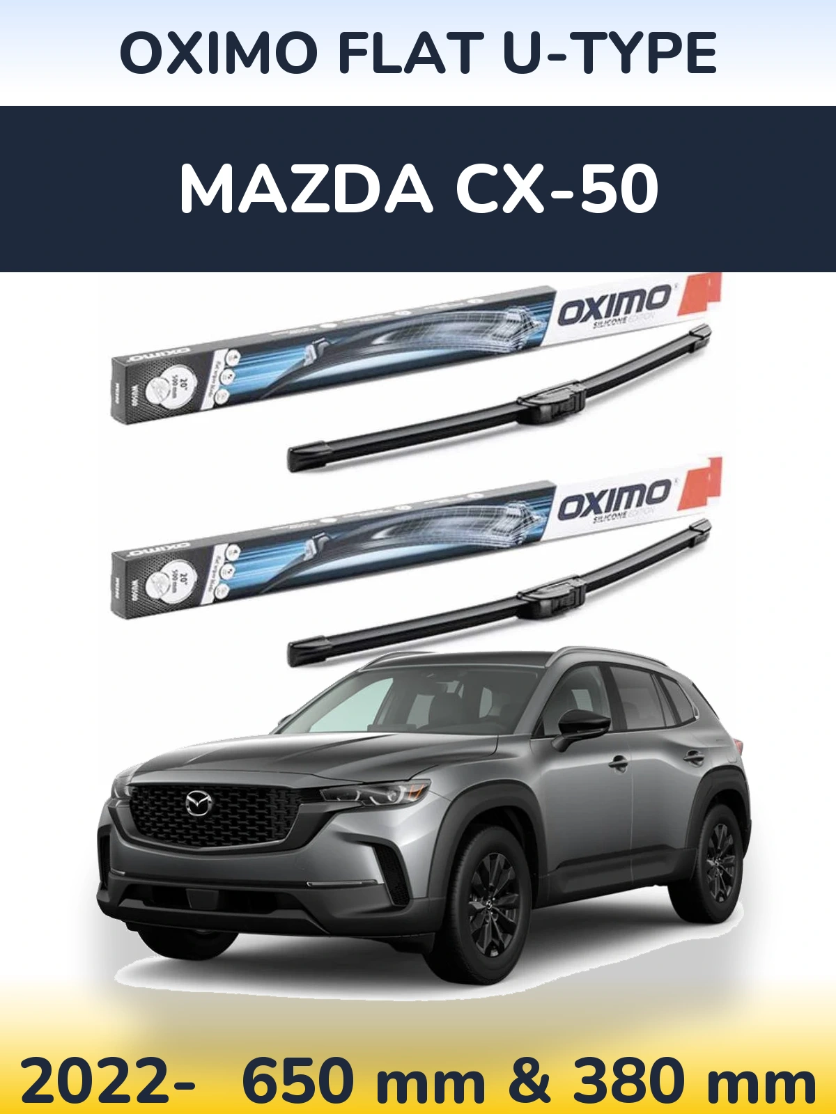 Sada předních stěračů Oximo Flat U-type 650 a 380 mm pro Mazda CX-50 2022-2026