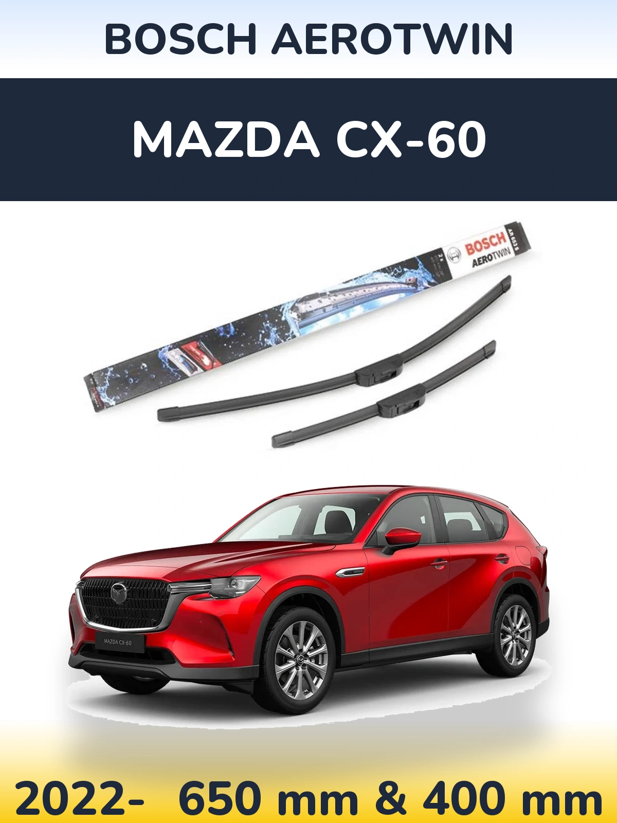 Sada předních stěračů BOSCH AeroTwin 650 a 400 mm pro Mazda CX-60 2022-2026