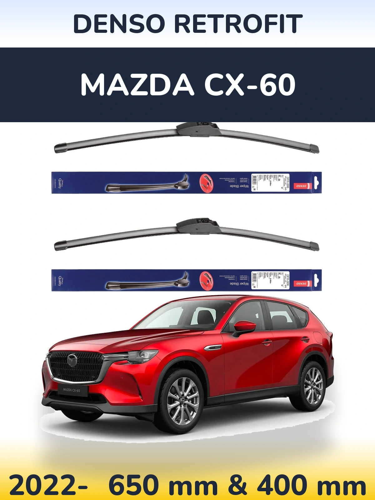 Sada předních stěračů Denso Retrofit 650 a 400 mm pro Mazda CX-60 2022-2026