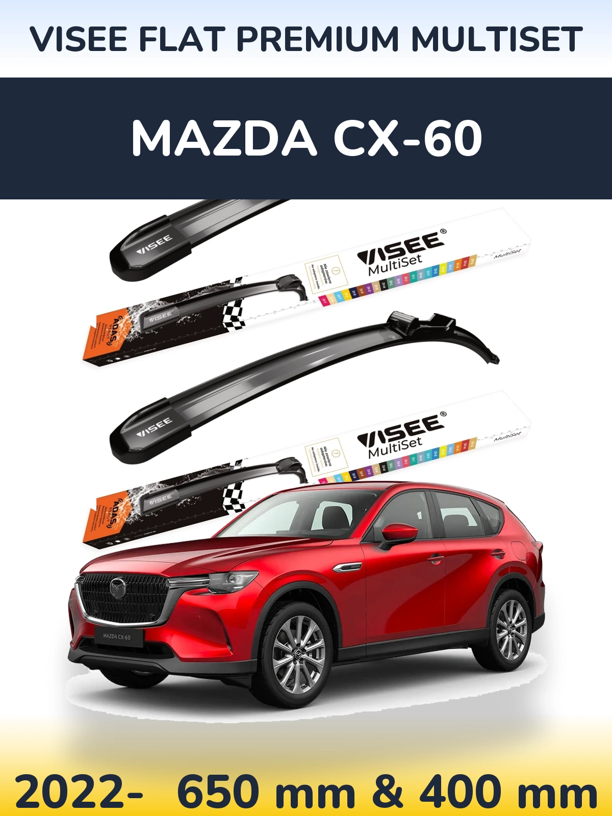 Sada předních stěračů VISEE FLAT PREMIUM MultiSet 650 a 400 mm pro Mazda CX-60 2022-2026