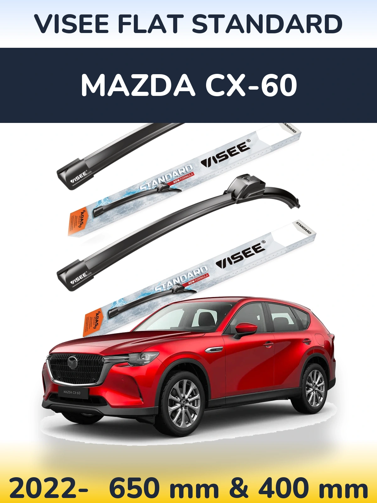 Sada předních stěračů VISEE FLAT STANDARD 650 a 400 mm pro Mazda CX-60 2022-2026