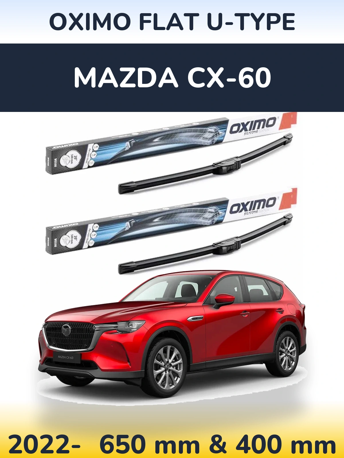 Sada předních stěračů Oximo Flat U-type 650 a 400 mm pro Mazda CX-60 2022-2026