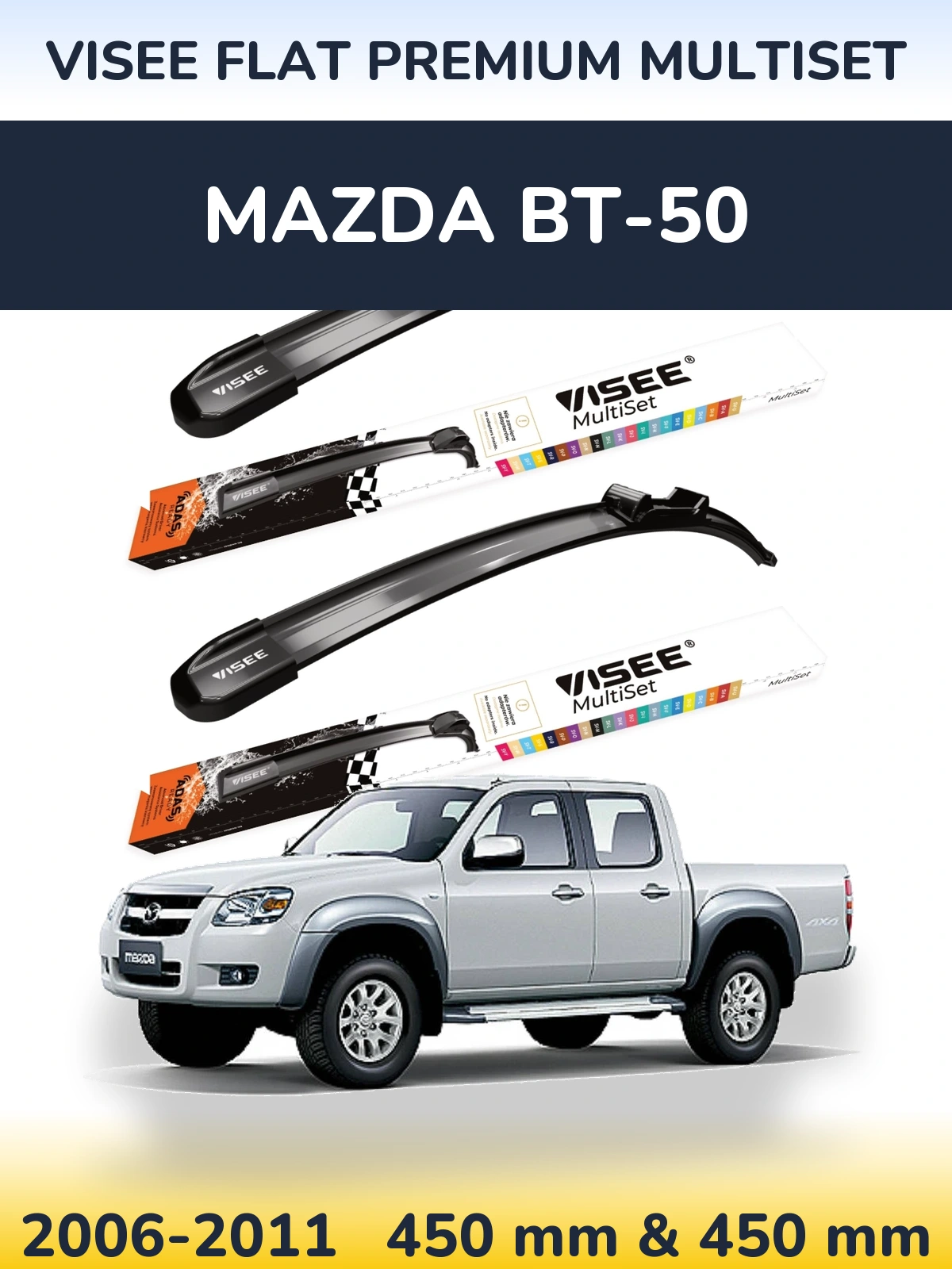 Sada předních stěračů VISEE FLAT PREMIUM MultiSet 450 a 450 mm pro Mazda BT-50 2006-2011