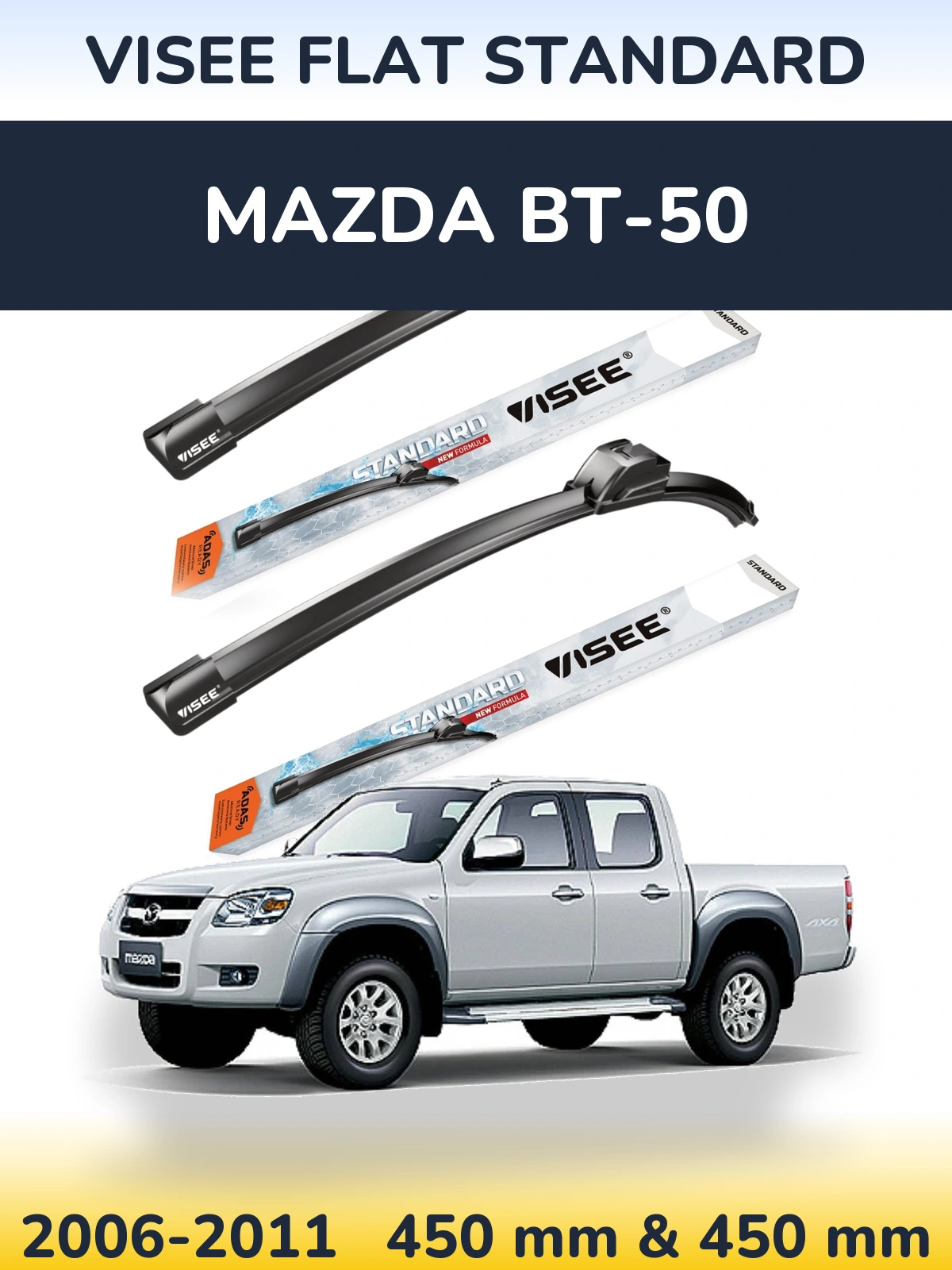 Sada předních stěračů VISEE FLAT STANDARD 450 a 450 mm pro Mazda BT-50 2006-2011