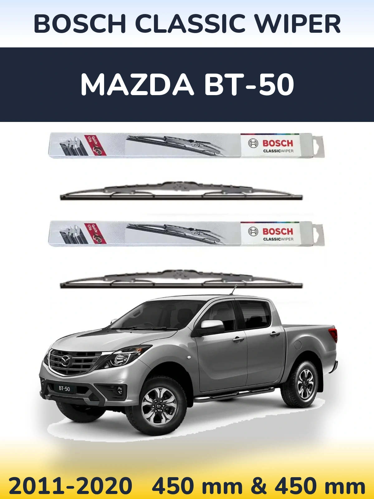 Sada předních stěračů BOSCH Classic Wiper 450 a 450 mm pro Mazda BT-50 2011-2020