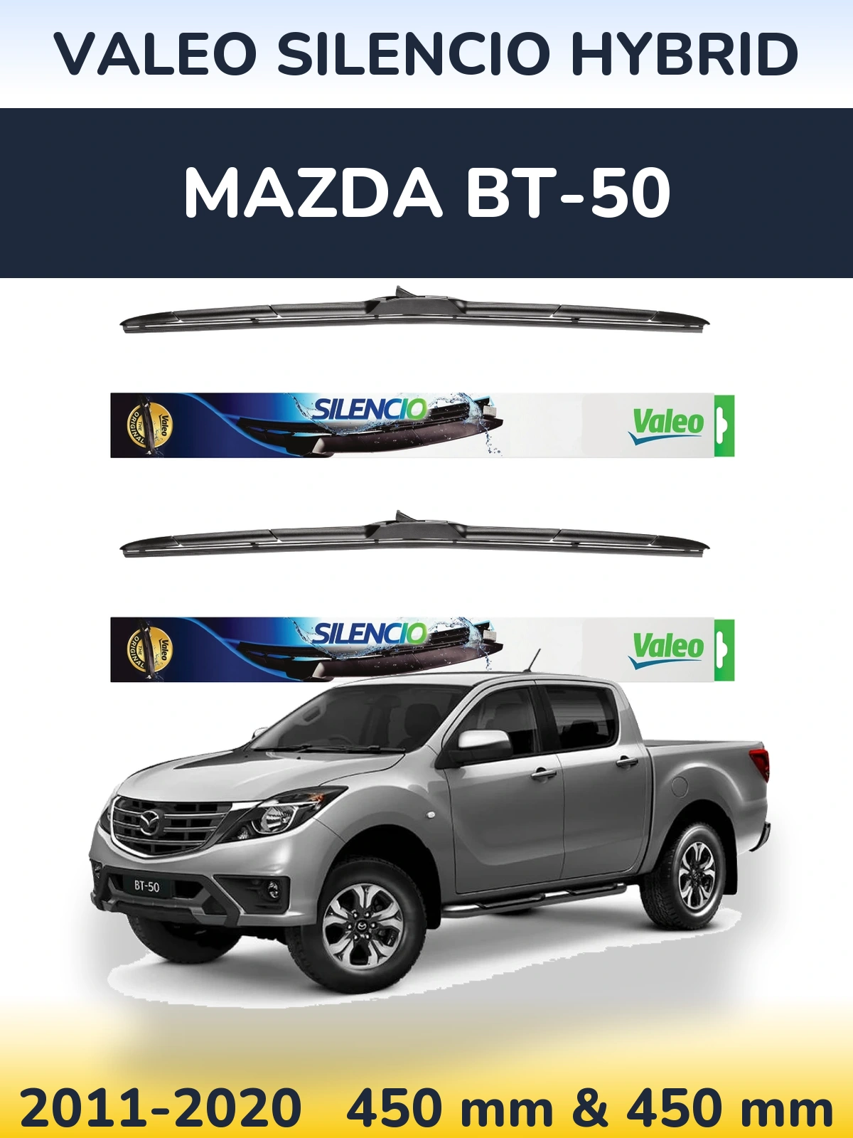 Sada předních stěračů Valeo Silencio Hybrid 450 a 450 mm pro Mazda BT-50 2011-2020