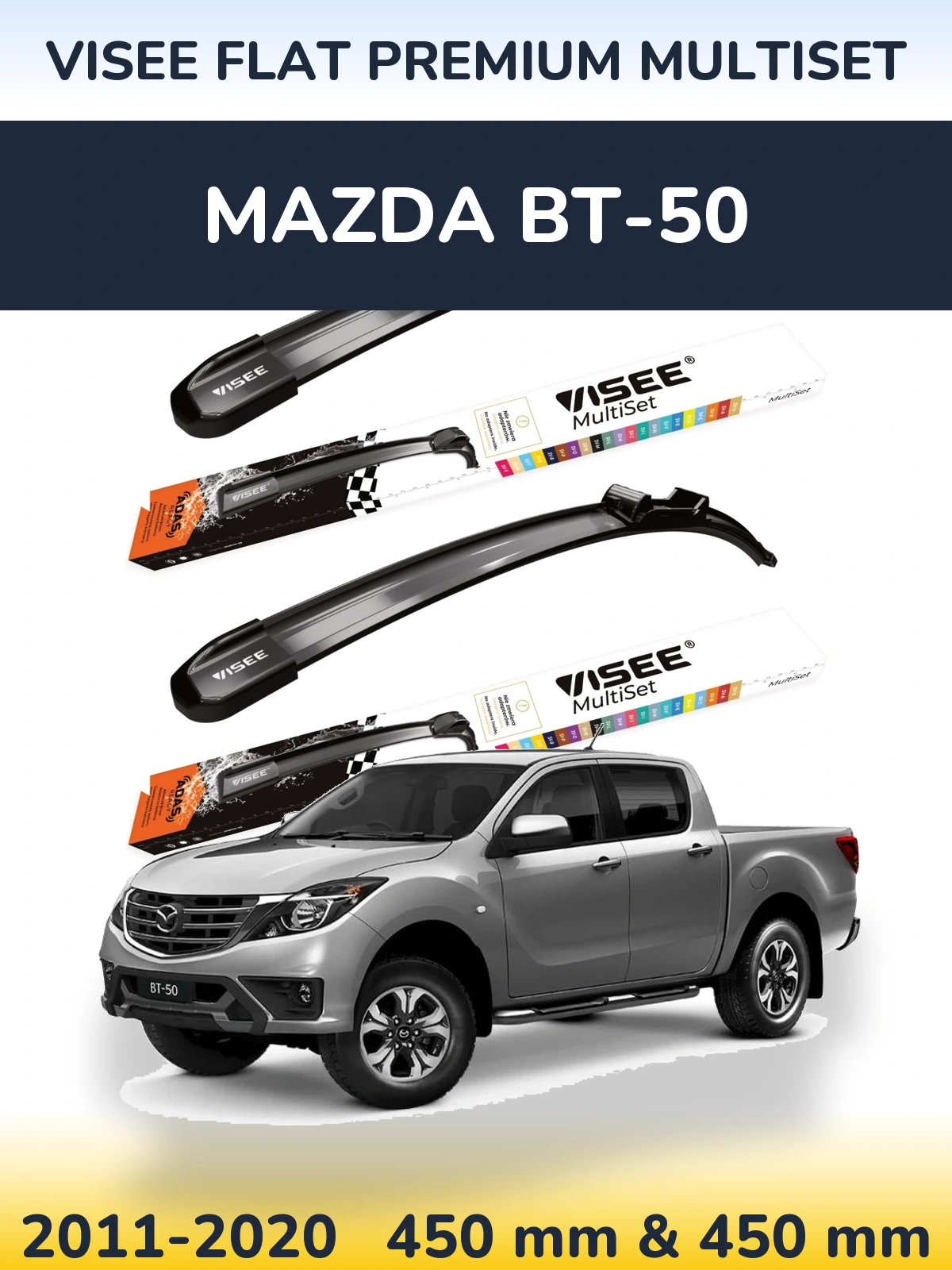 Sada předních stěračů VISEE FLAT PREMIUM MultiSet 450 a 450 mm pro Mazda BT-50 2011-2020