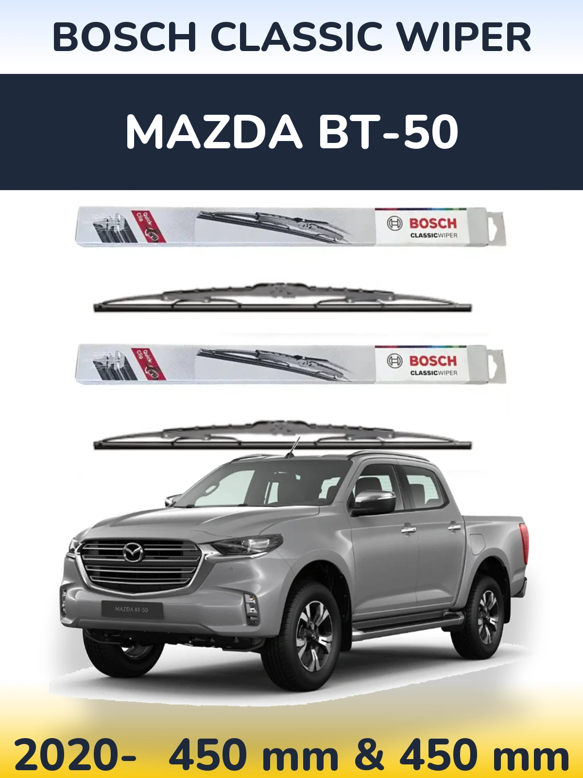 Sada předních stěračů BOSCH Classic Wiper 450 a 450 mm pro Mazda BT-50 2020-2026