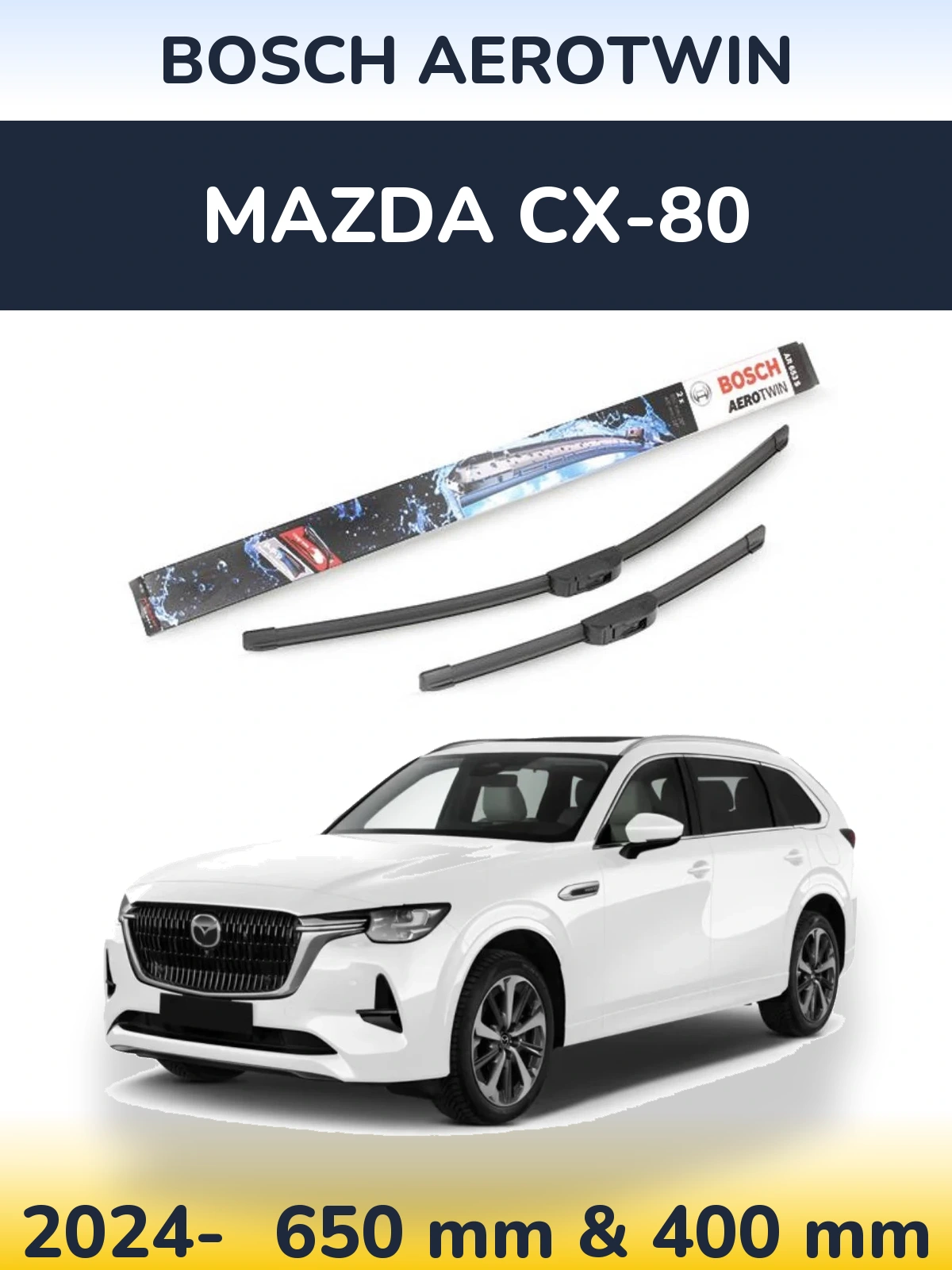 Sada předních stěračů BOSCH AeroTwin 650 a 400 mm pro Mazda CX-80 2024-2026