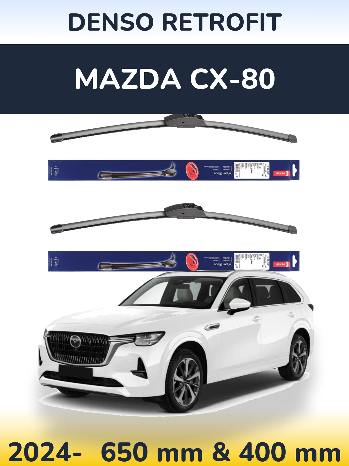 Sada předních stěračů Denso Retrofit 650 a 400 mm pro Mazda CX-80 2024-2026