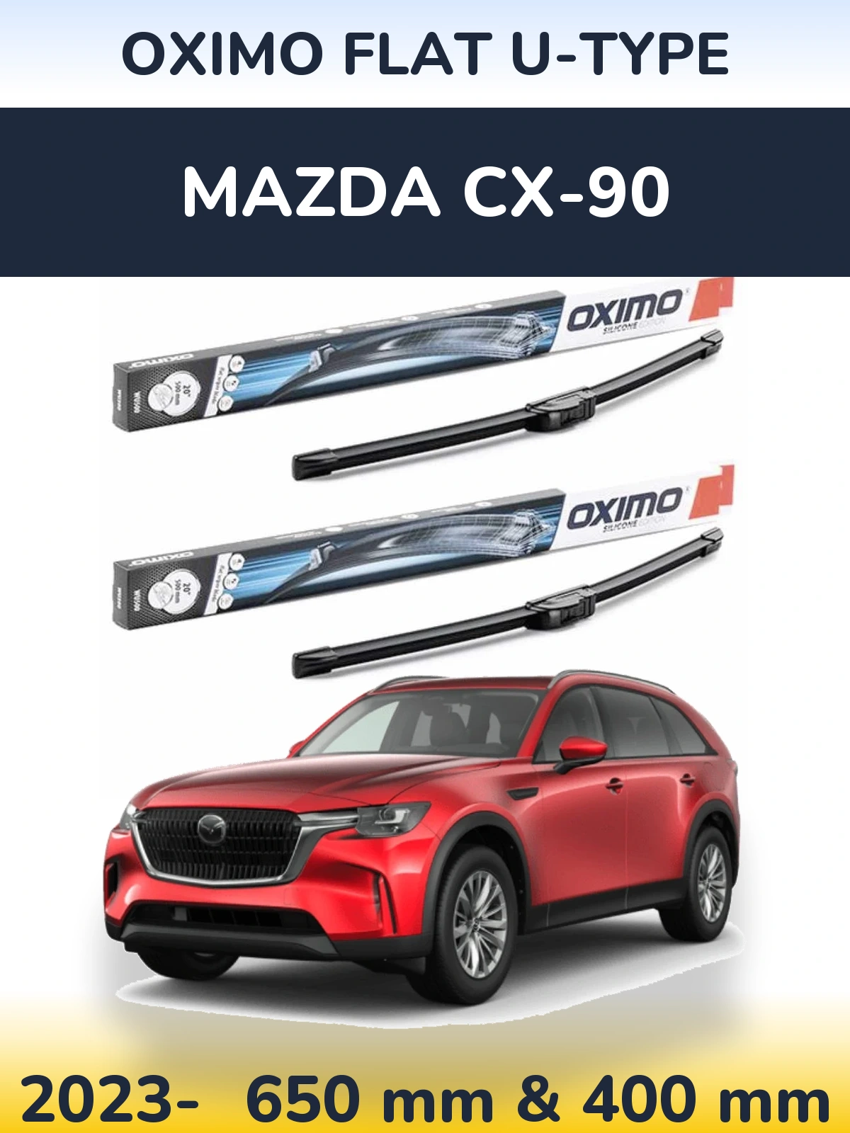 Sada předních stěračů Oximo Flat U-type 650 a 400 mm pro Mazda CX-90 2023-2026