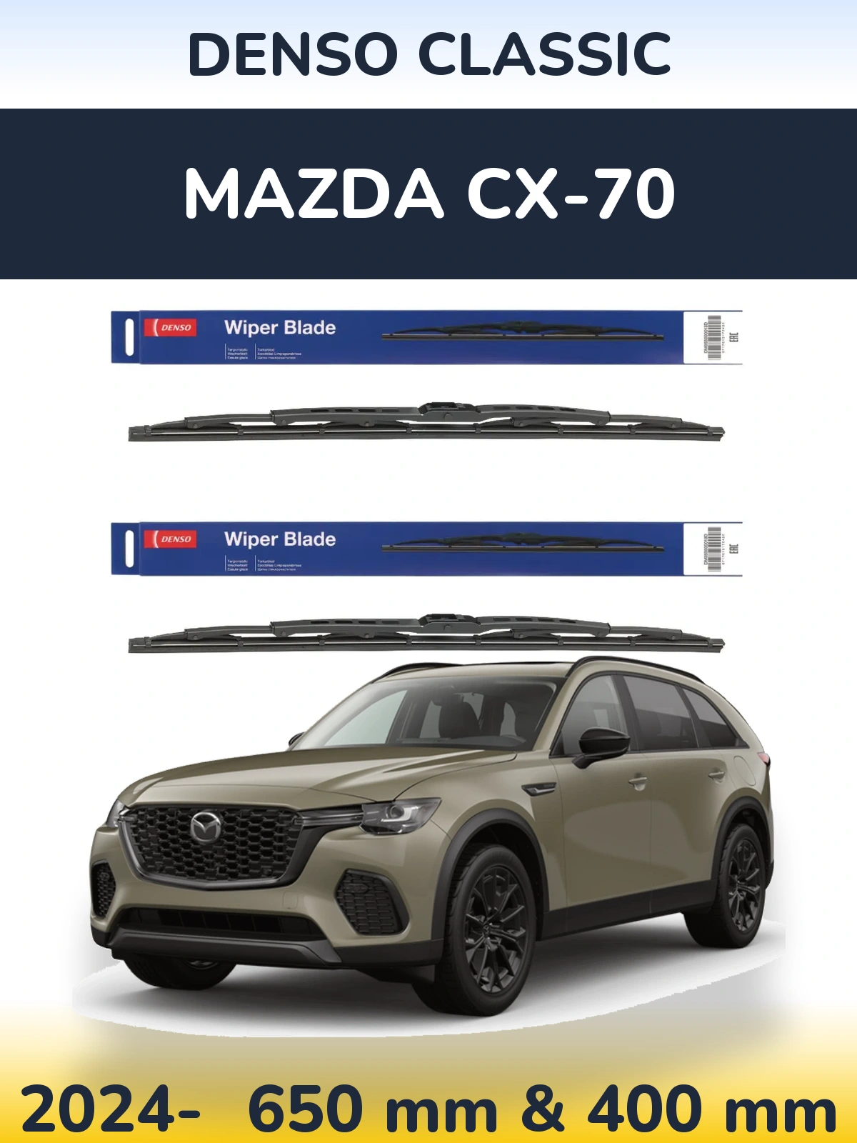 Sada předních stěračů Denso Classic 650 a 400 mm pro Mazda CX-70 2024-2026