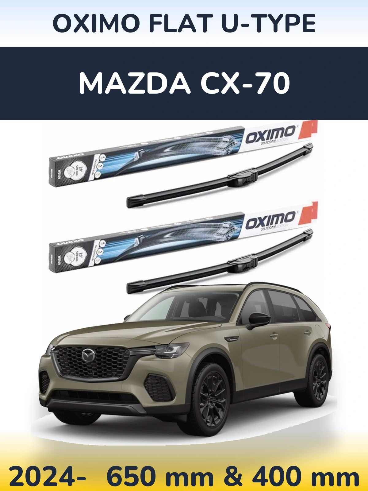 Sada předních stěračů Oximo Flat U-type 650 a 400 mm pro Mazda CX-70 2024-2026