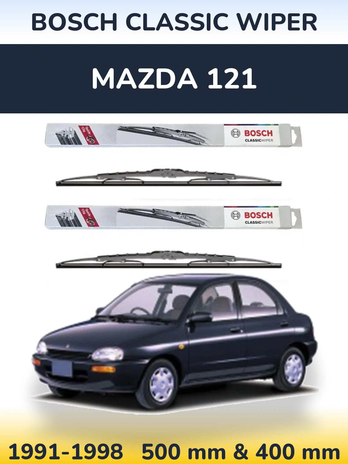 Sada předních stěračů BOSCH Classic Wiper 500 a 400 mm pro Mazda 121 1991-1998