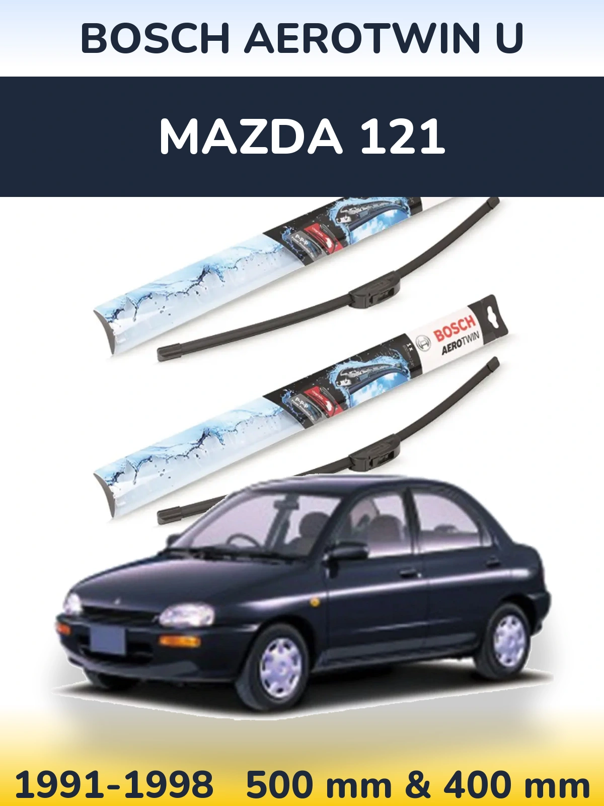 Sada předních stěračů BOSCH AeroTwin U 500 a 400 mm pro Mazda 121 1991-1998