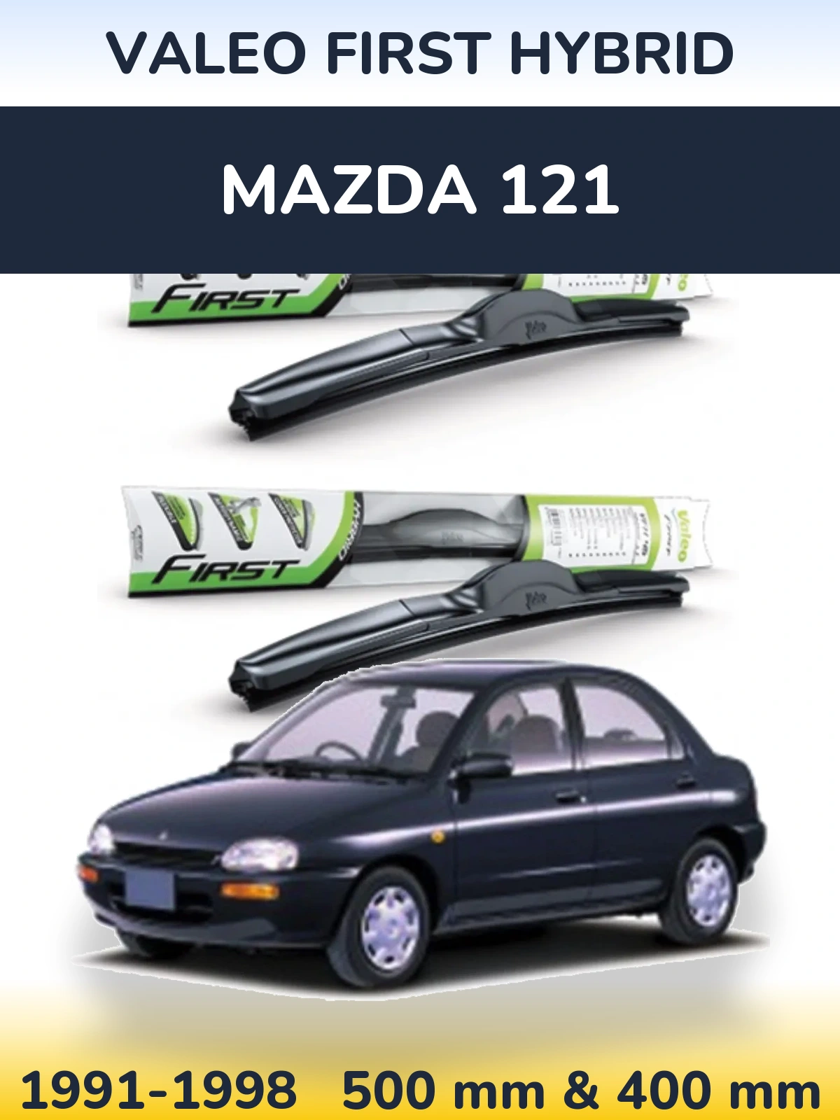 Sada předních stěračů Valeo First Hybrid 500 a 400 mm pro Mazda 121 1991-1998
