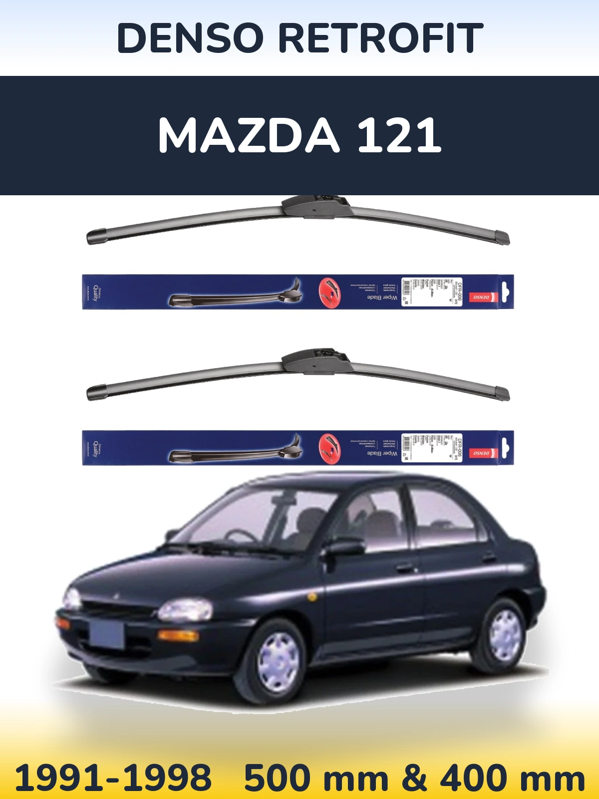 Sada předních stěračů Denso Retrofit 500 a 400 mm pro Mazda 121 1991-1998