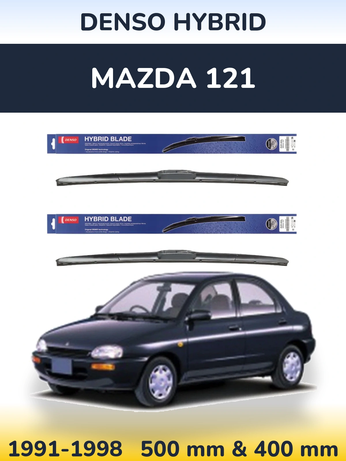 Sada předních stěračů Denso Hybrid 500 a 400 mm pro Mazda 121 1991-1998