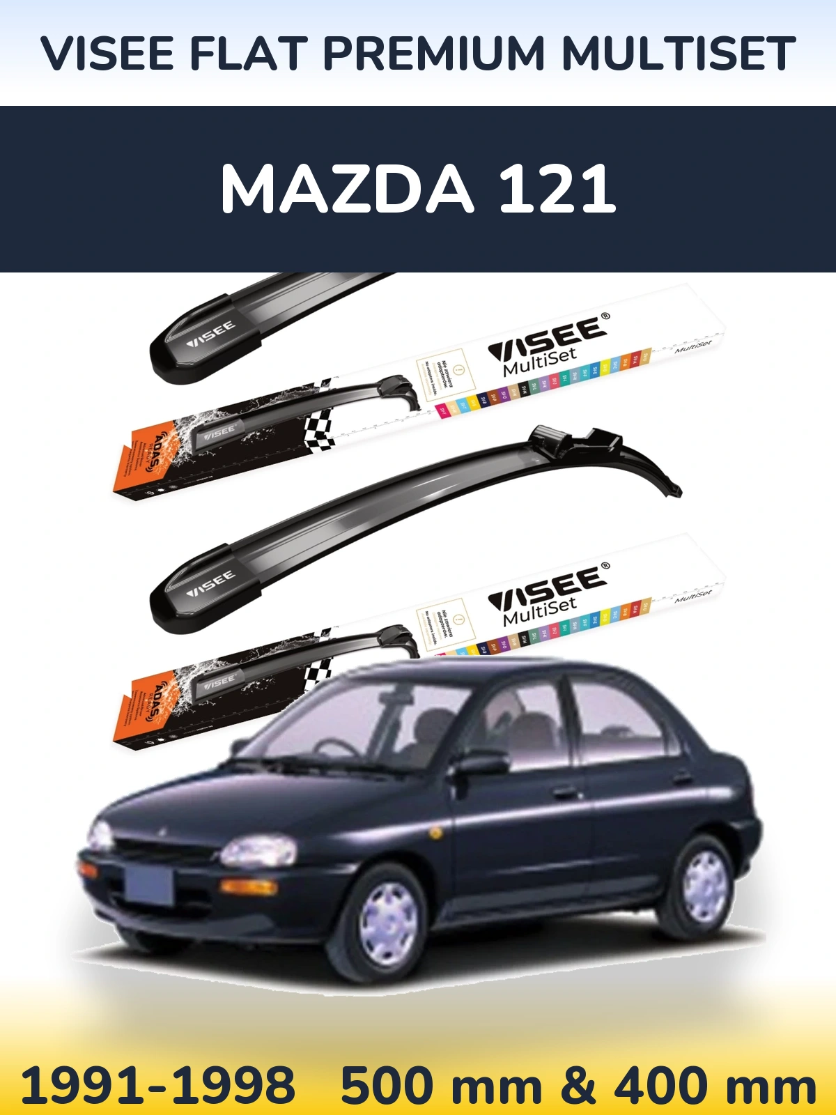 Sada předních stěračů VISEE FLAT PREMIUM MultiSet 500 a 400 mm pro Mazda 121 1991-1998