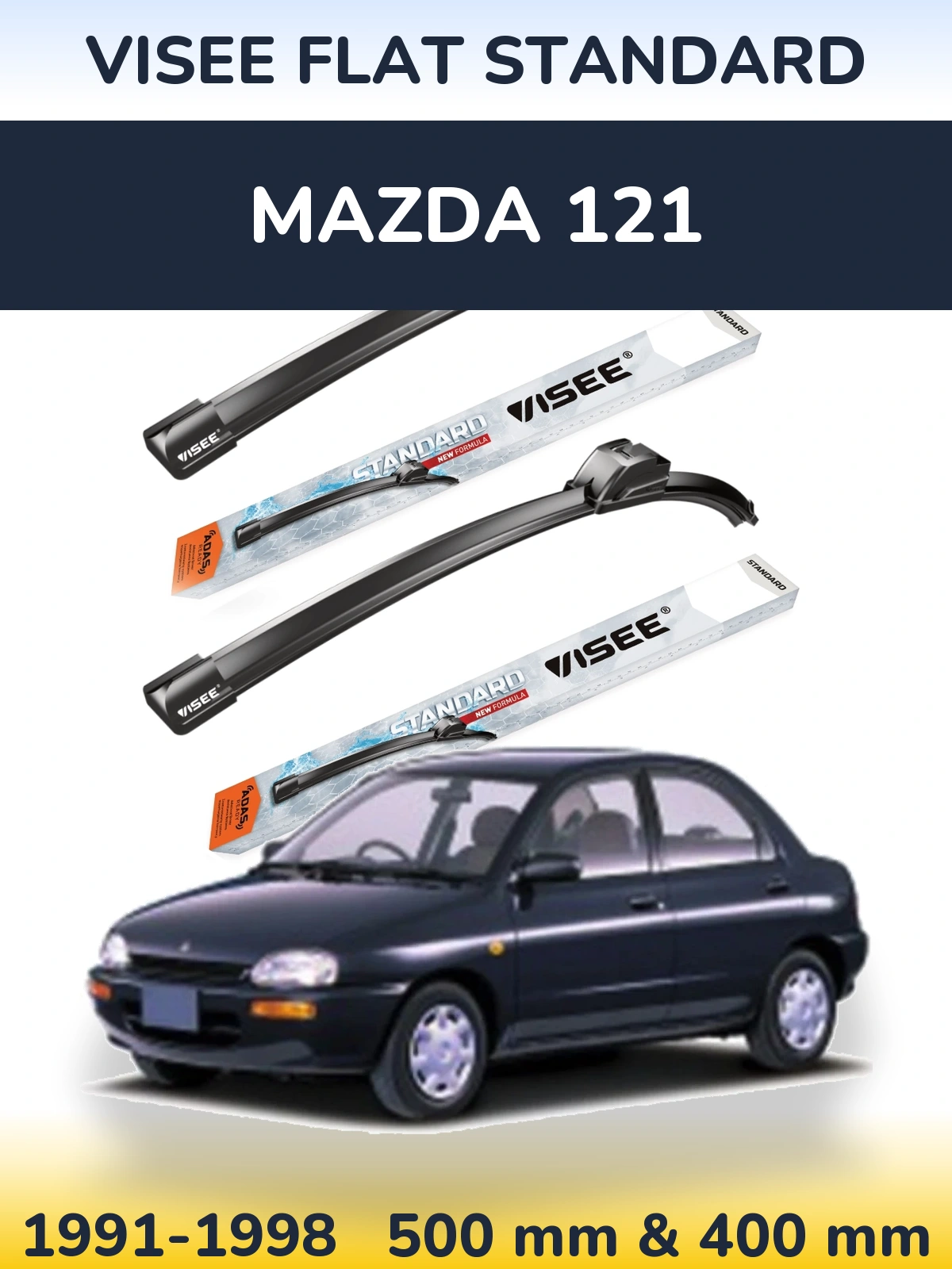 Sada předních stěračů VISEE FLAT STANDARD 500 a 400 mm pro Mazda 121 1991-1998