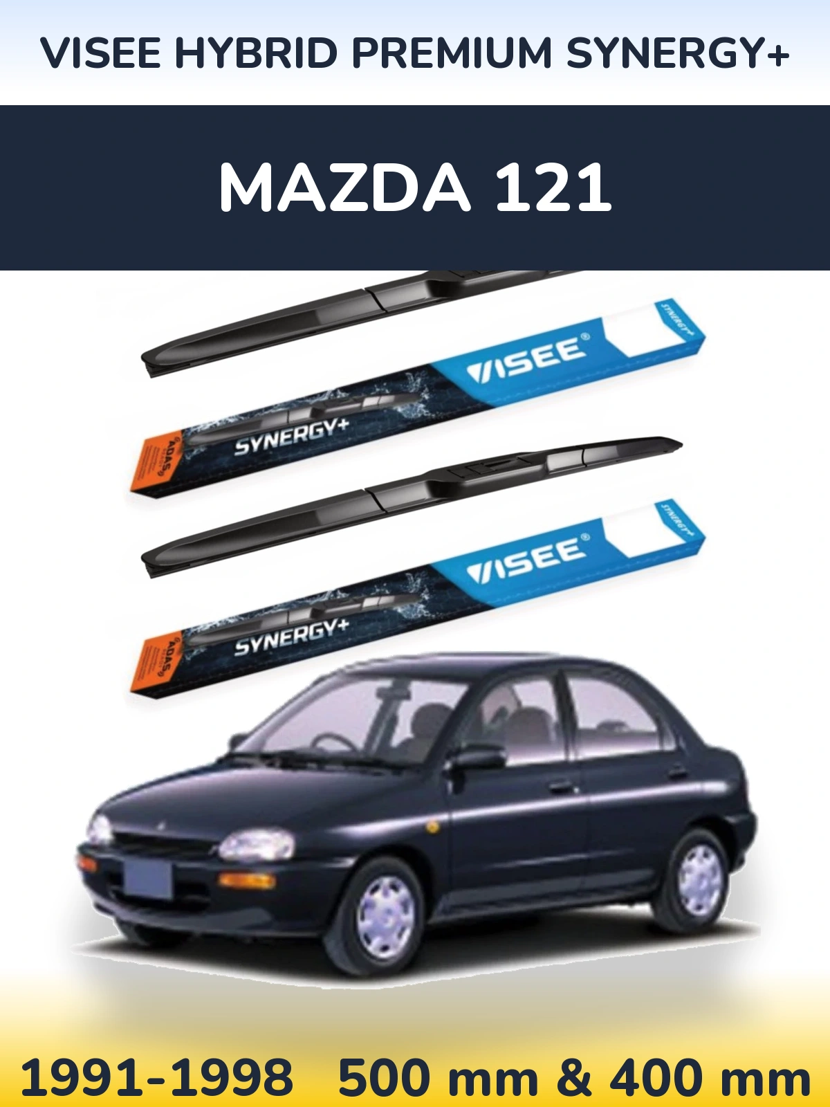 Sada předních stěračů VISEE HYBRID PREMIUM SYNERGY+ 500 a 400 mm pro Mazda 121 1991-1998