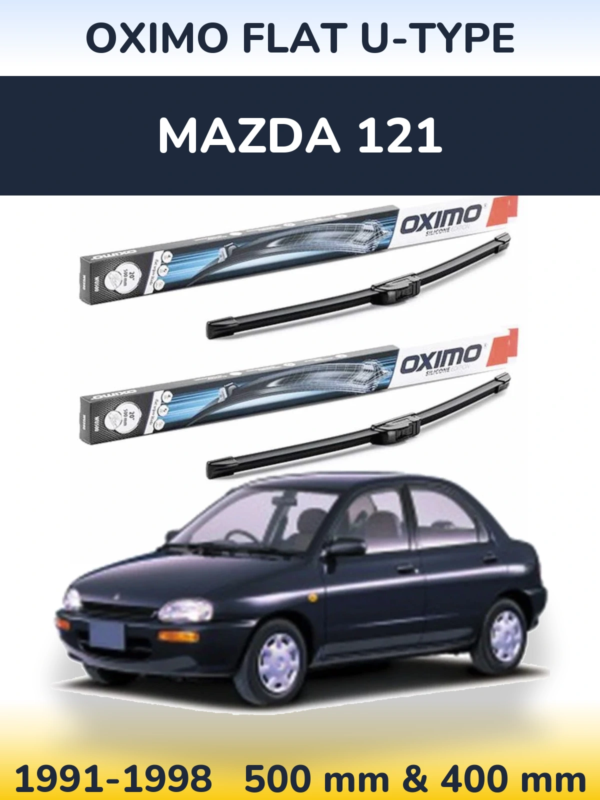 Sada předních stěračů Oximo Flat U-type 500 a 400 mm pro Mazda 121 1991-1998