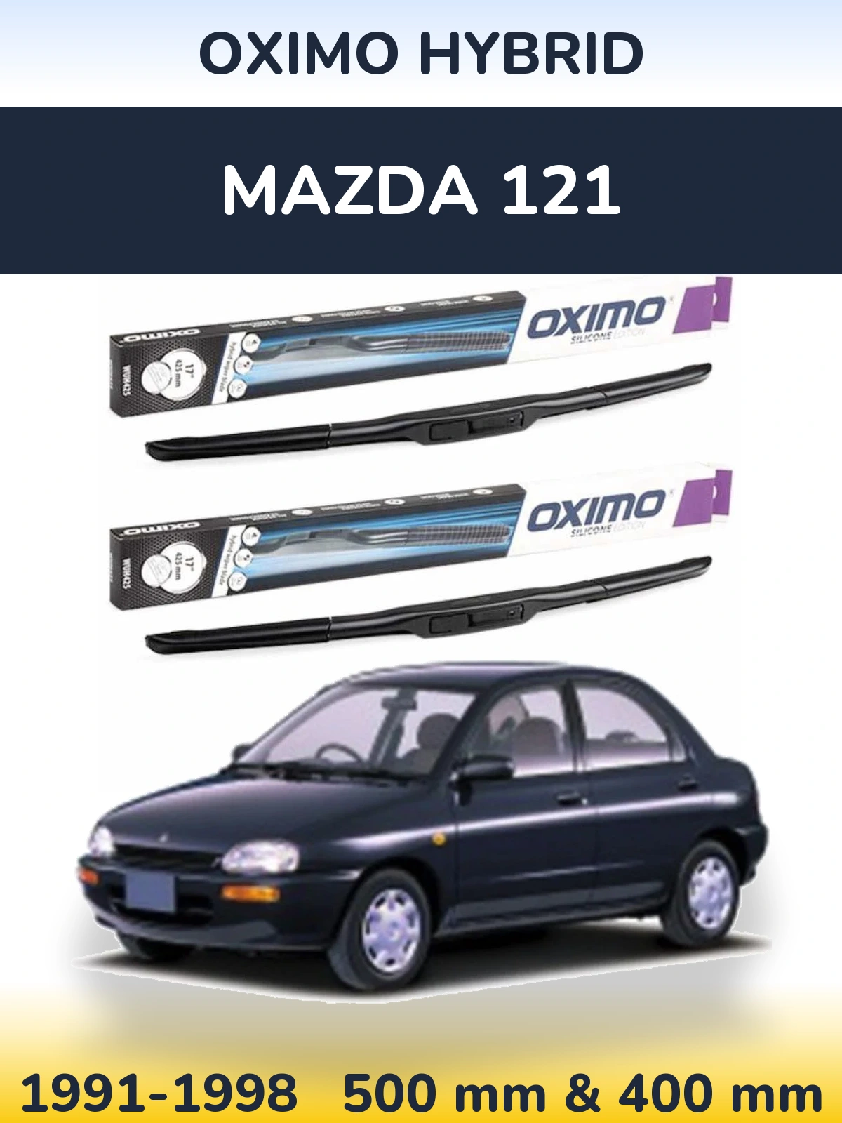 Sada předních stěračů Oximo Hybrid 500 a 400 mm pro Mazda 121 1991-1998