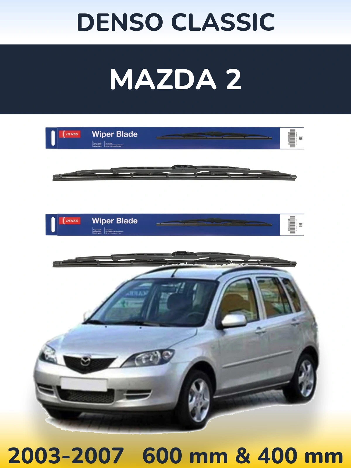 Sada předních stěračů Denso Classic 600 a 400 mm pro Mazda 2 2003-2007
