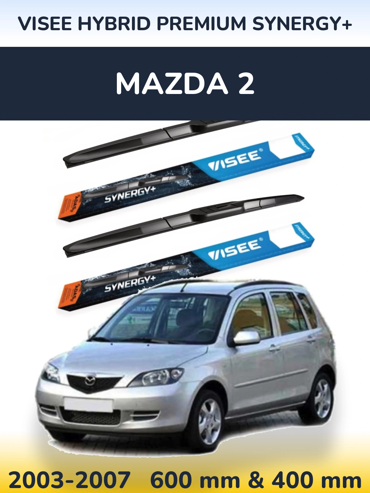 Sada předních stěračů VISEE HYBRID PREMIUM SYNERGY+ 600 a 400 mm pro Mazda 2 2003-2007