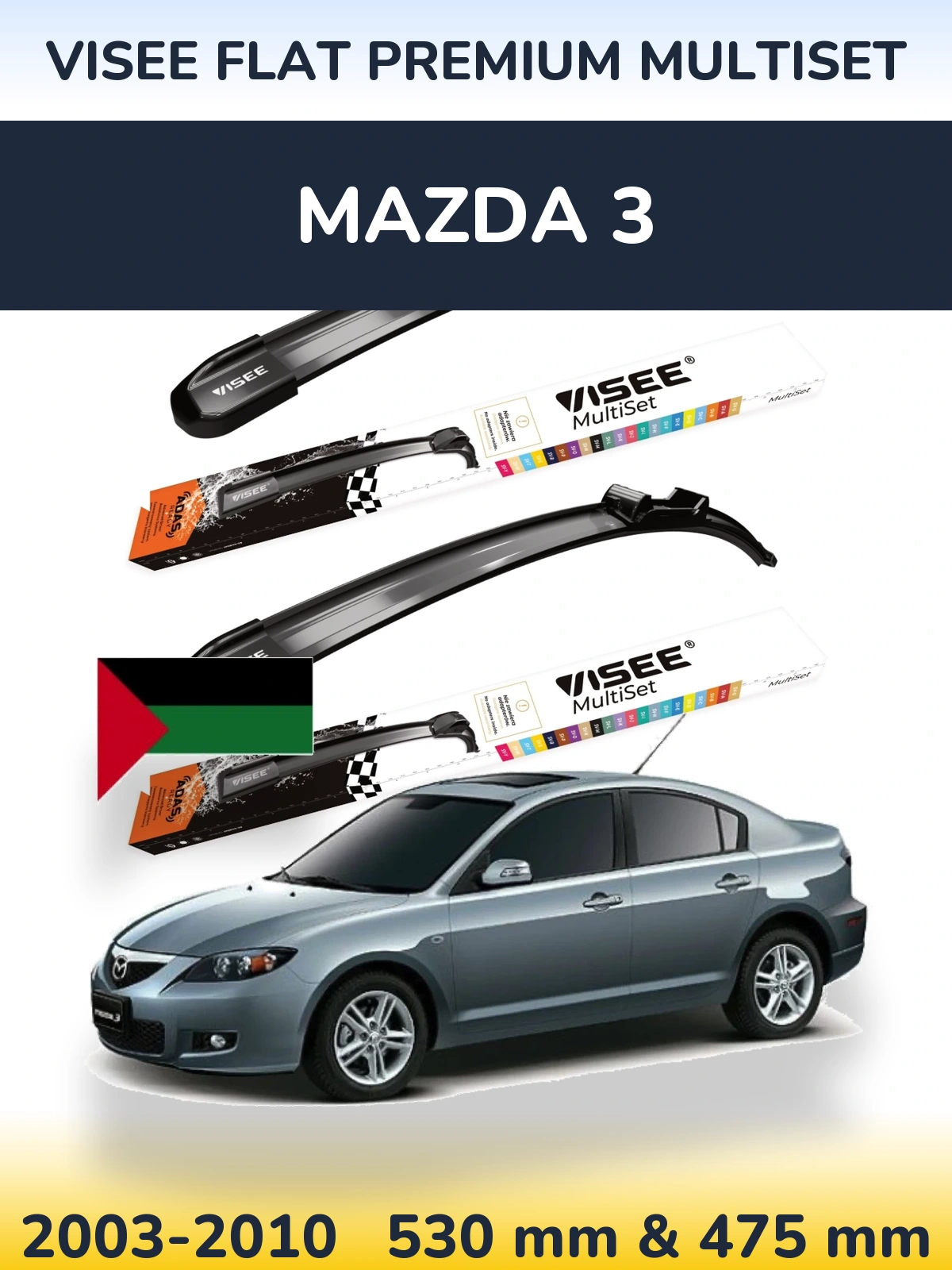 Sada předních stěračů VISEE FLAT PREMIUM MultiSet 530 a 475 mm pro Mazda 3 2003-2010