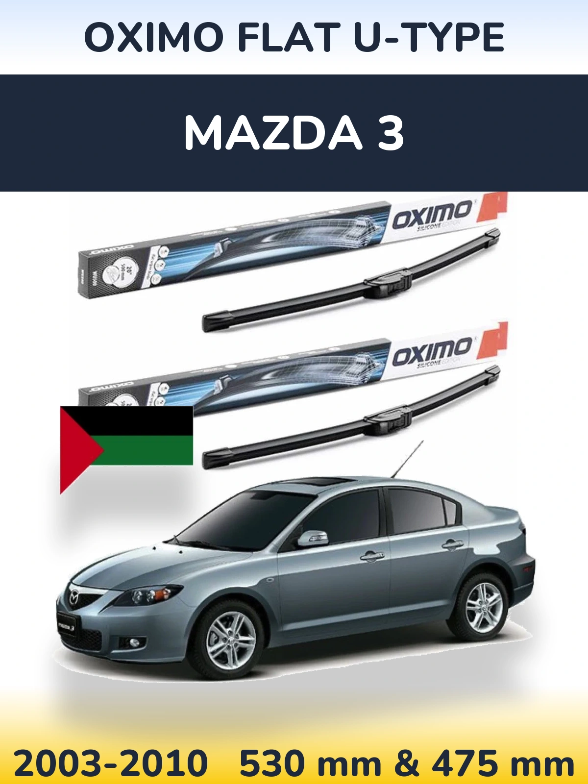Sada předních stěračů Oximo Flat U-type 530 a 475 mm pro Mazda 3 2003-2010