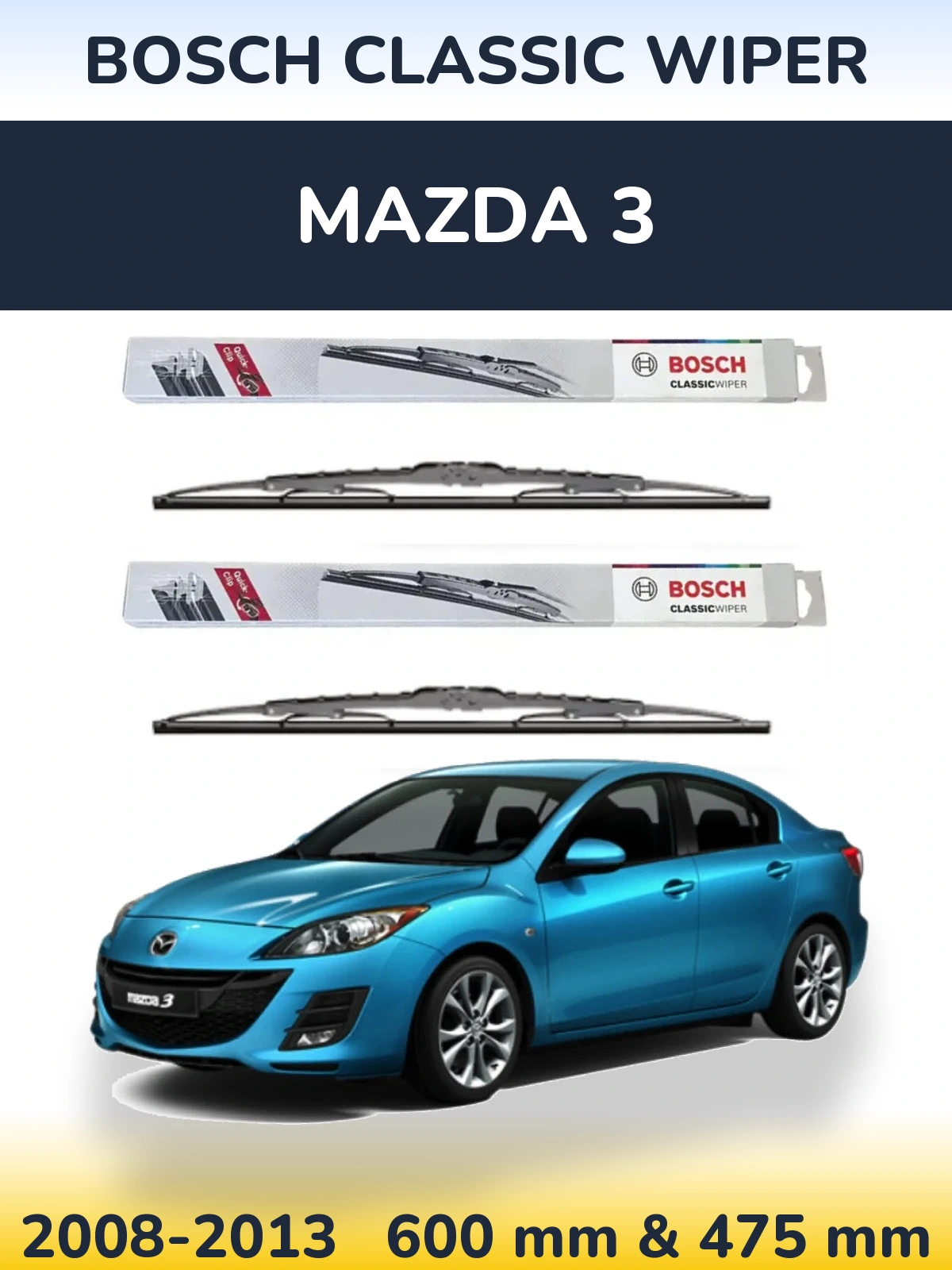 Sada předních stěračů BOSCH Classic Wiper 600 a 475 mm pro Mazda 3 2008-2013