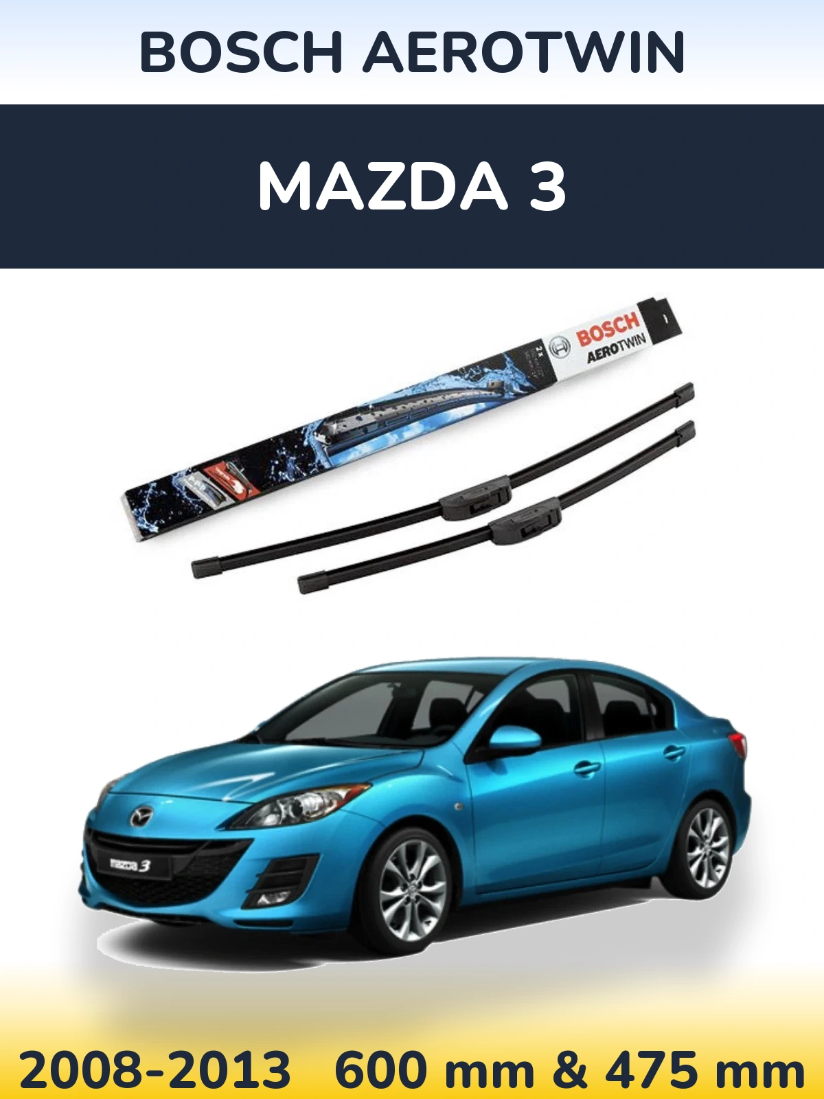 Sada předních stěračů BOSCH AeroTwin 600 a 475 mm pro Mazda 3 2008-2013