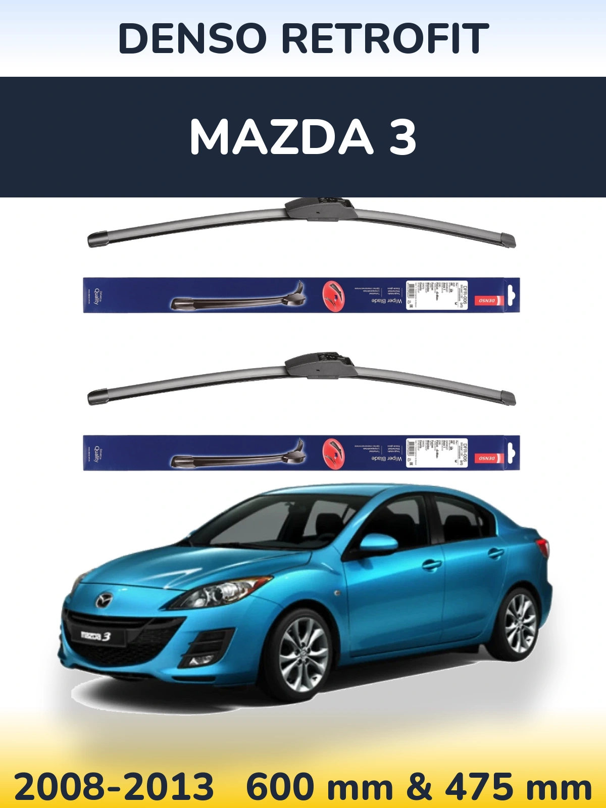 Sada předních stěračů Denso Retrofit 600 a 475 mm pro Mazda 3 2008-2013