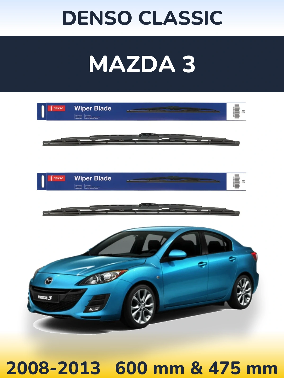 Sada předních stěračů Denso Classic 600 a 475 mm pro Mazda 3 2008-2013