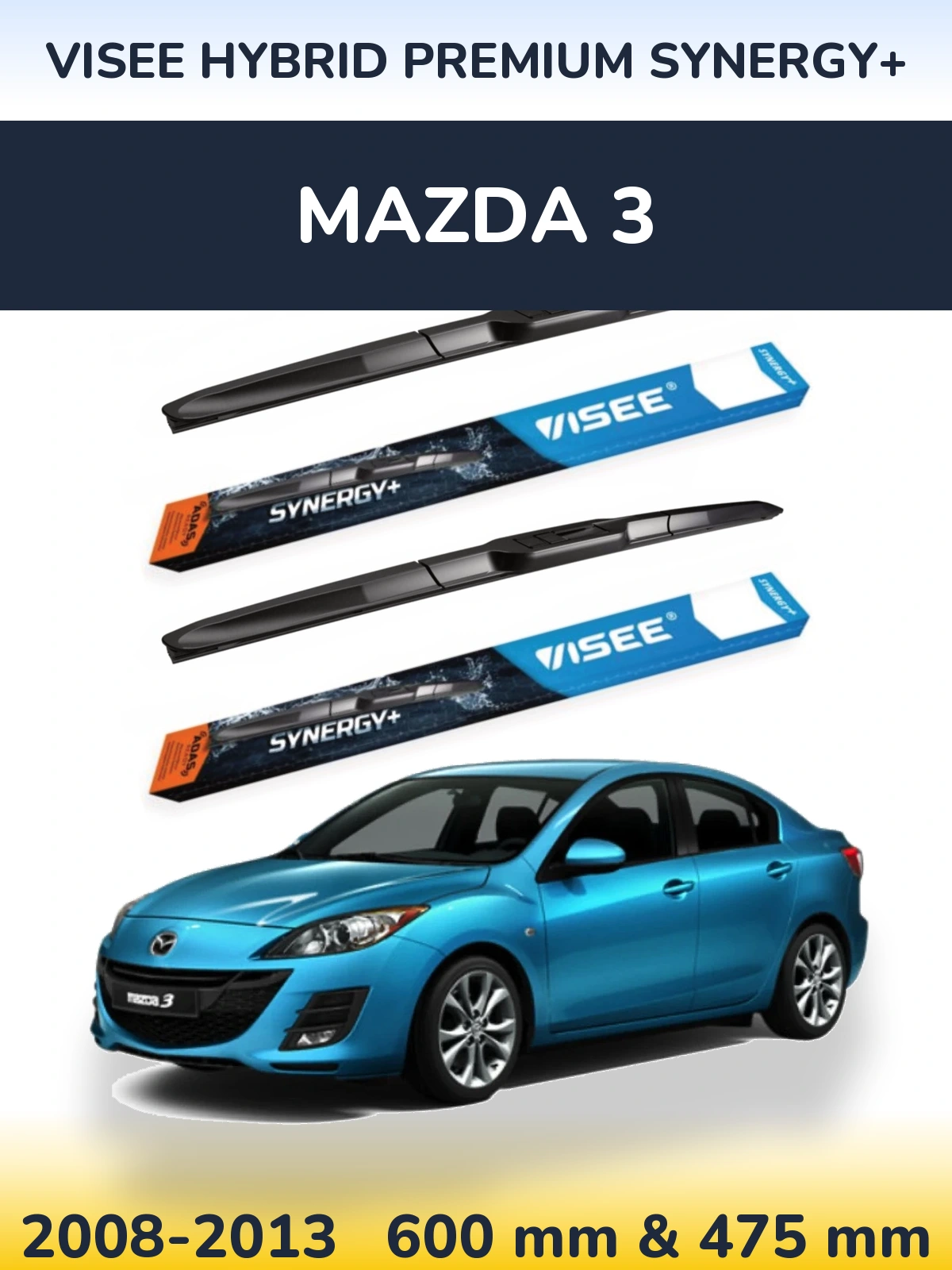 Sada předních stěračů VISEE HYBRID PREMIUM SYNERGY+ 600 a 475 mm pro Mazda 3 2008-2013