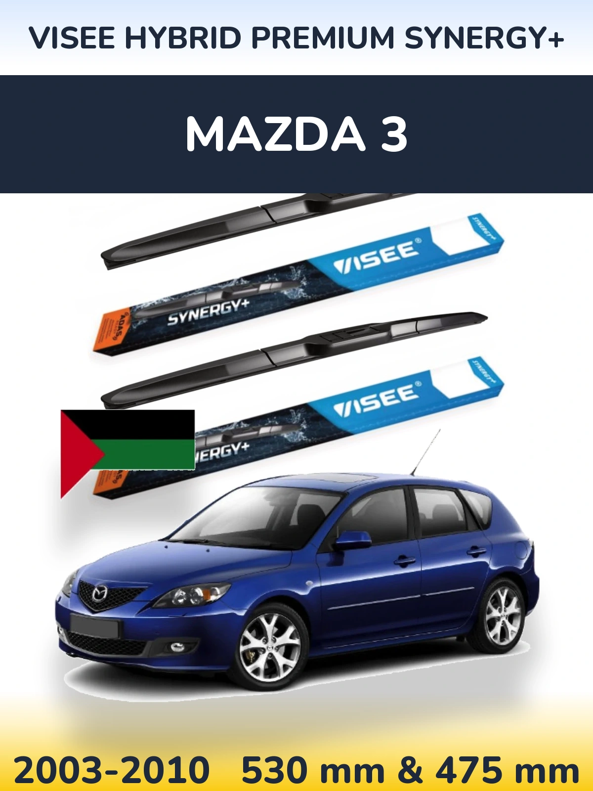 Sada předních stěračů VISEE HYBRID PREMIUM SYNERGY+ 530 a 475 mm pro Mazda 3 2003-2010