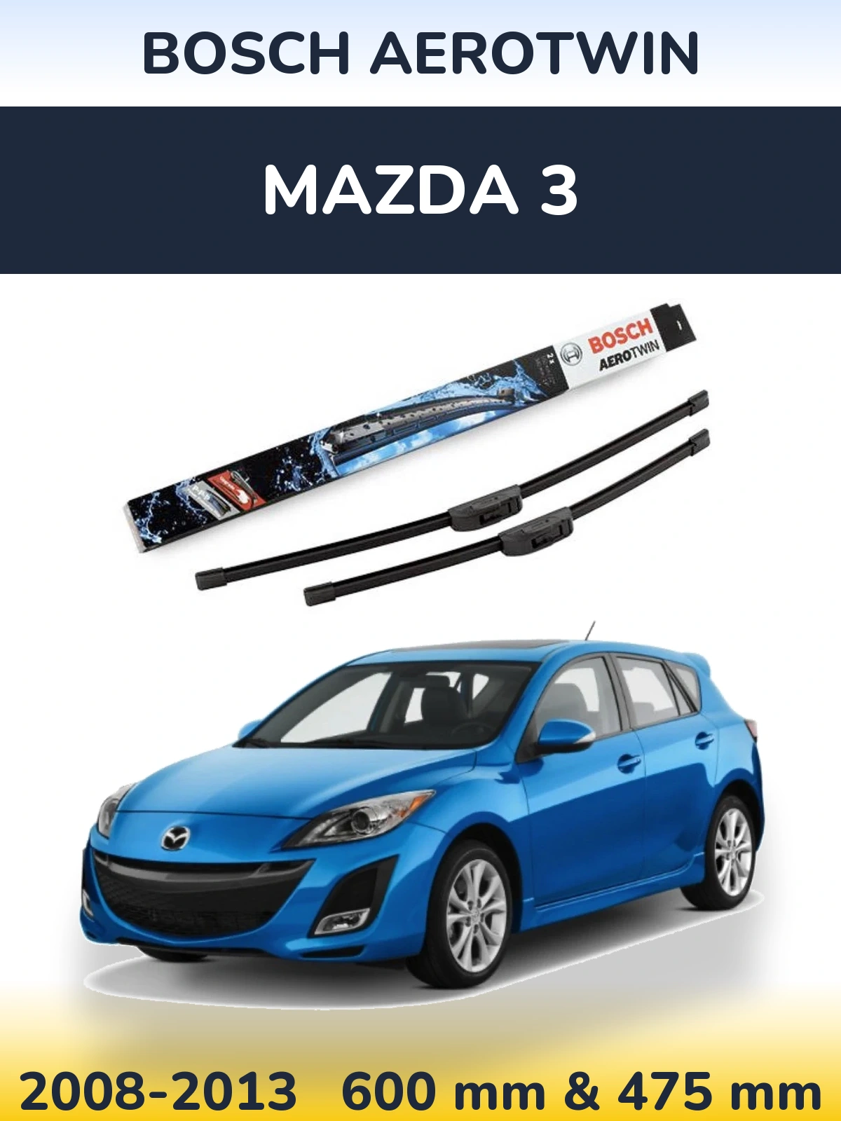 Sada předních stěračů BOSCH AeroTwin 600 a 475 mm pro Mazda 3 2008-2013