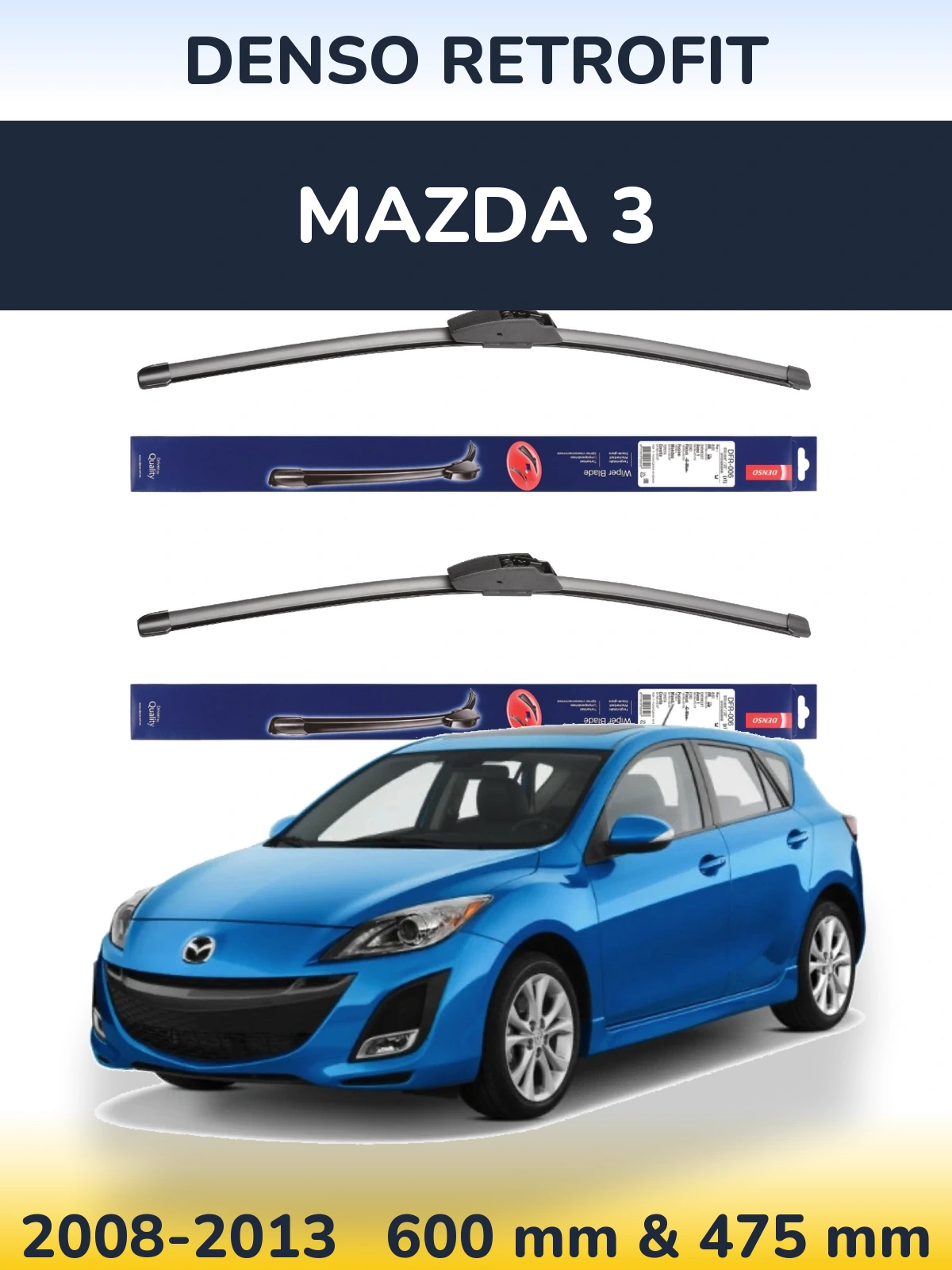 Sada předních stěračů Denso Retrofit 600 a 475 mm pro Mazda 3 2008-2013