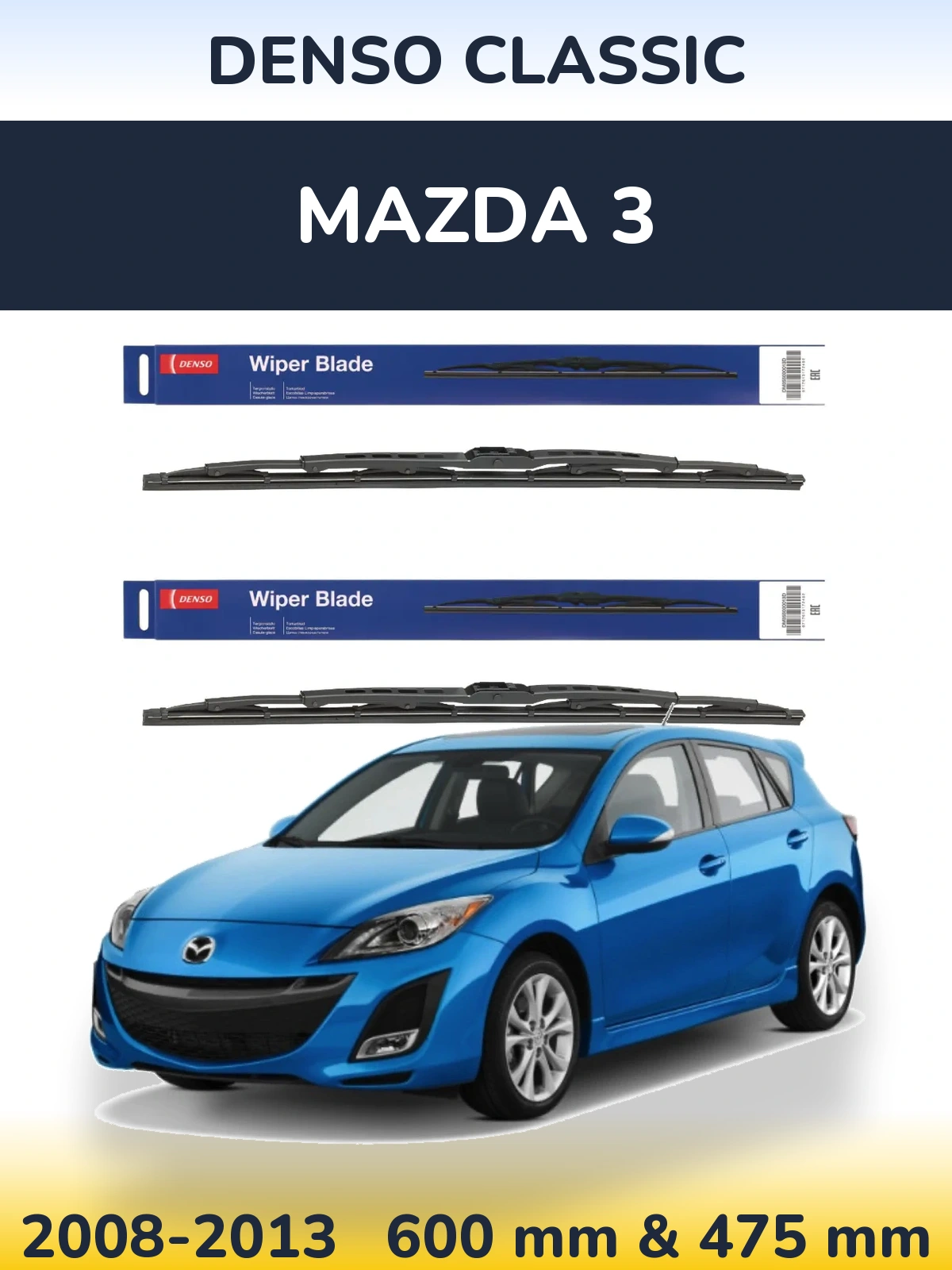 Sada předních stěračů Denso Classic 600 a 475 mm pro Mazda 3 2008-2013
