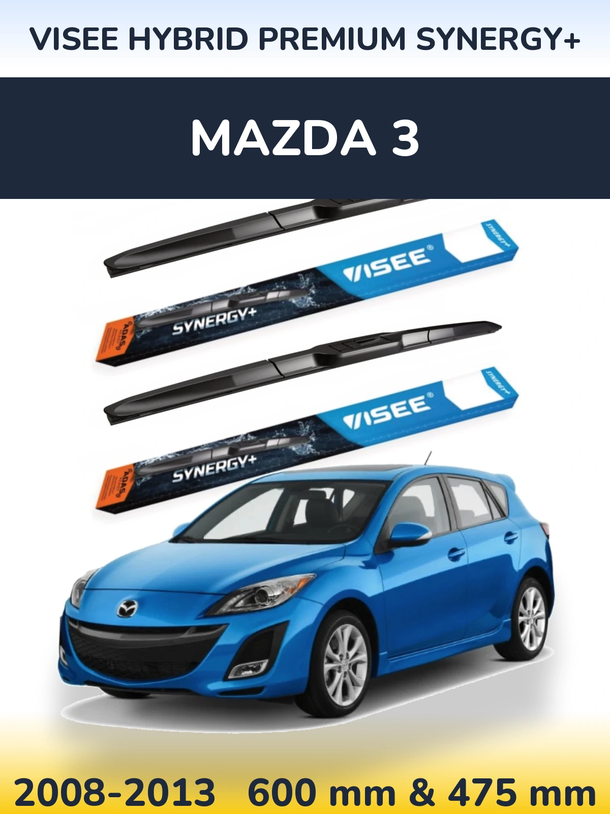 Sada předních stěračů VISEE HYBRID PREMIUM SYNERGY+ 600 a 475 mm pro Mazda 3 2008-2013