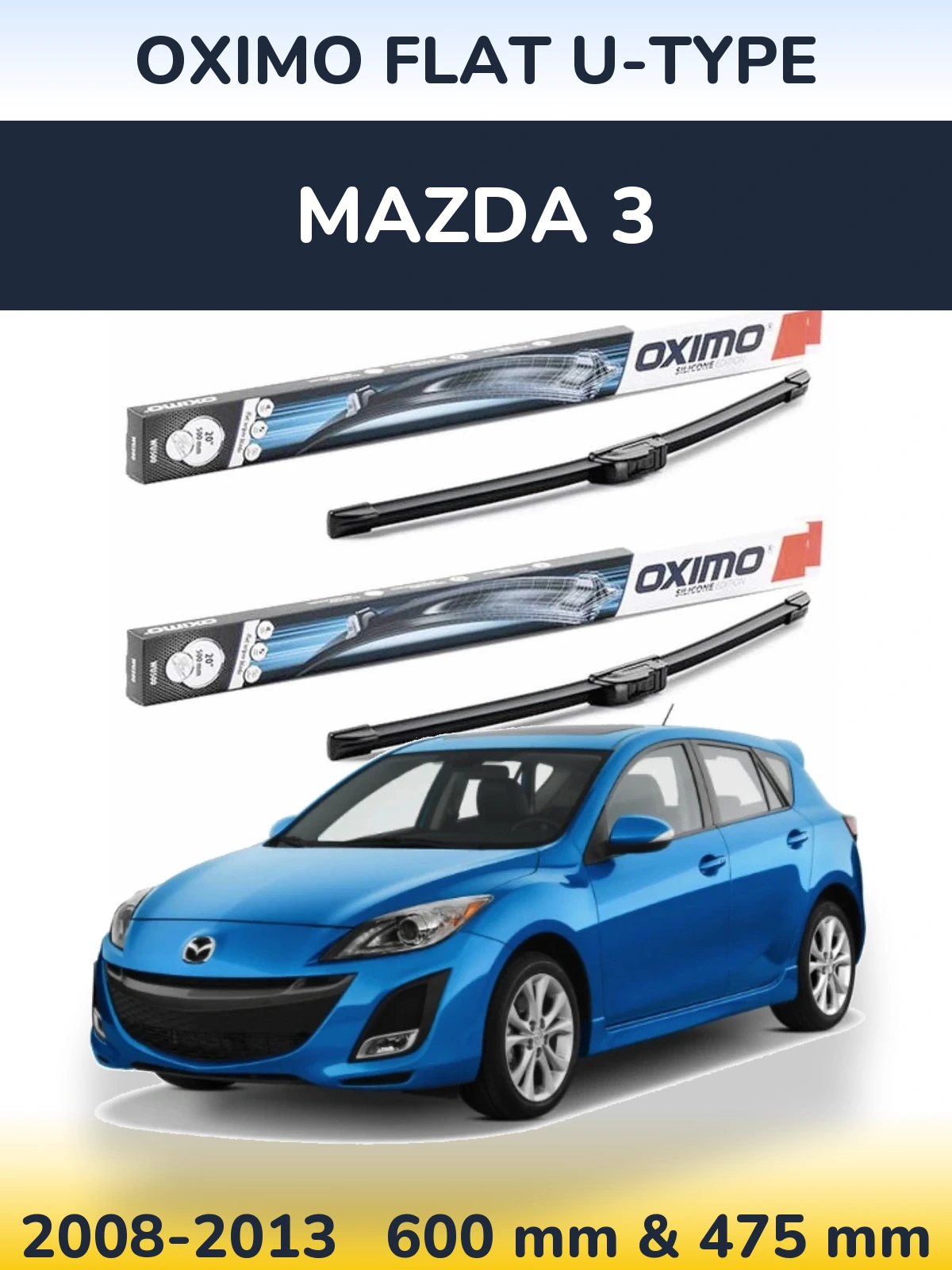 Sada předních stěračů Oximo Flat U-type 600 a 475 mm pro Mazda 3 2008-2013