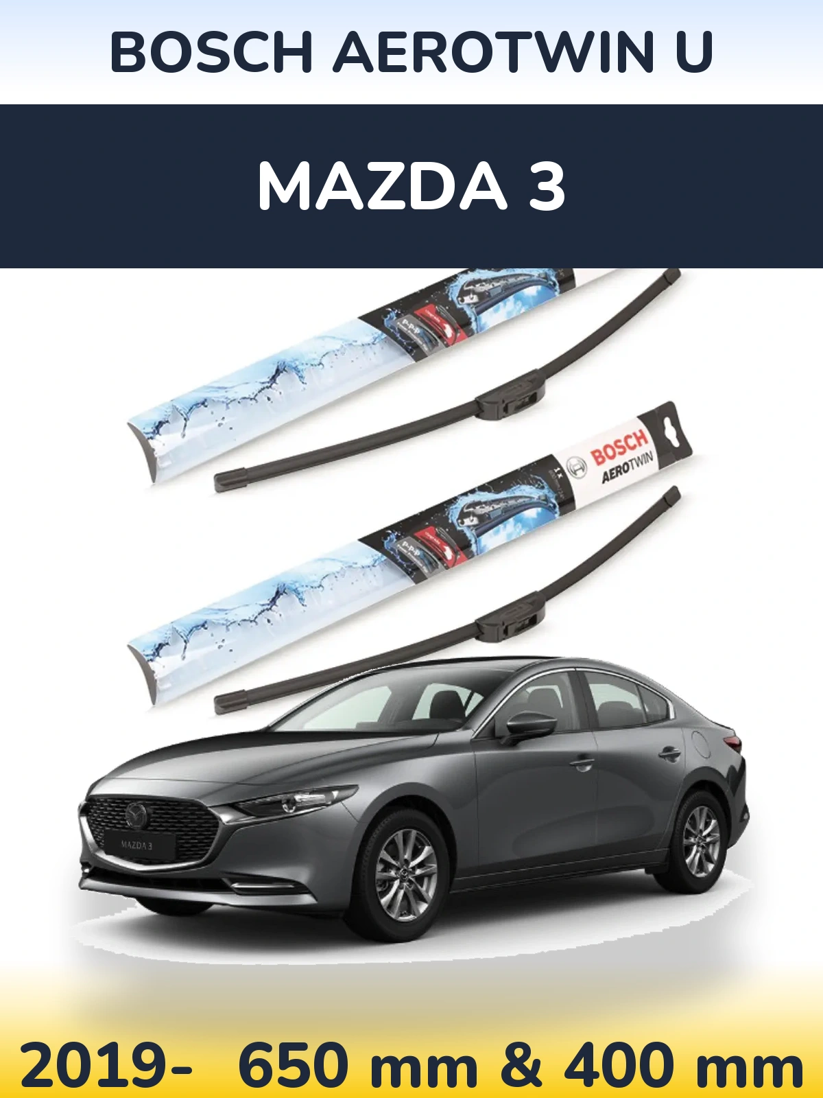 Sada předních stěračů BOSCH AeroTwin U 650 a 400 mm pro Mazda 3 2019-2026