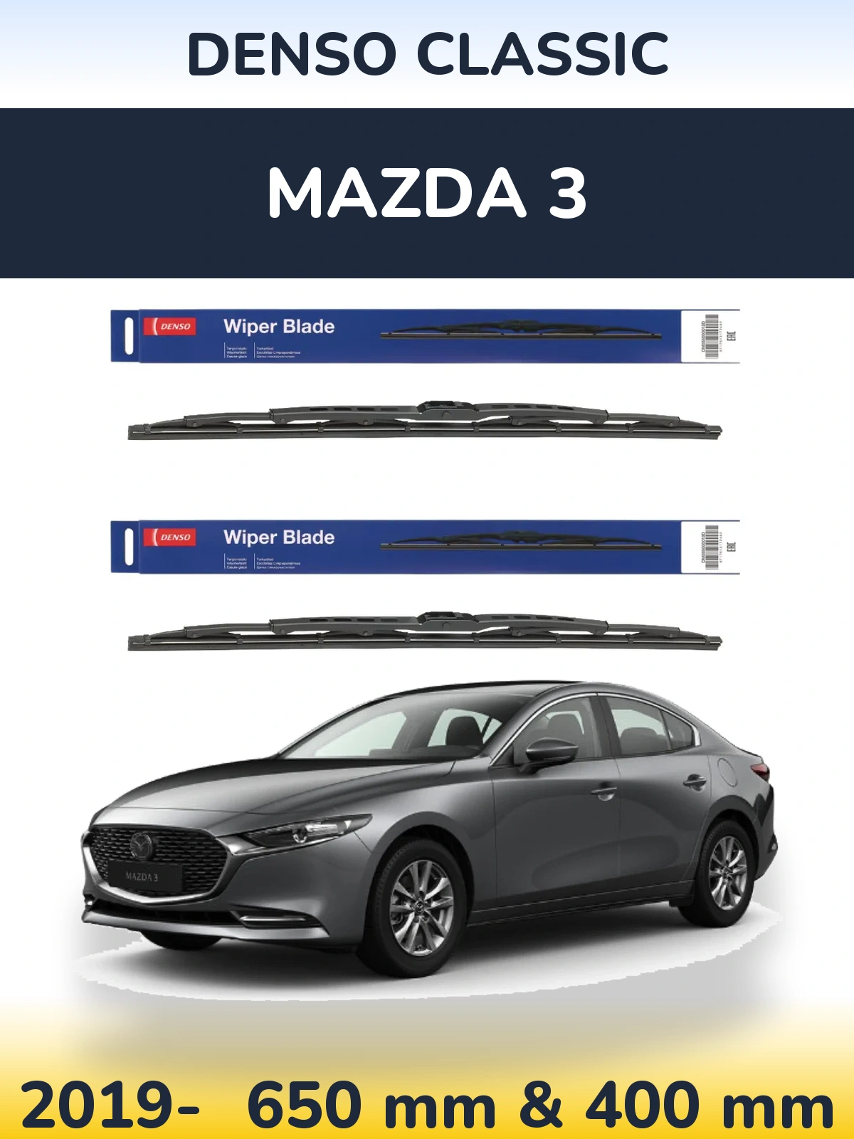 Sada předních stěračů Denso Classic 650 a 400 mm pro Mazda 3 2019-2026