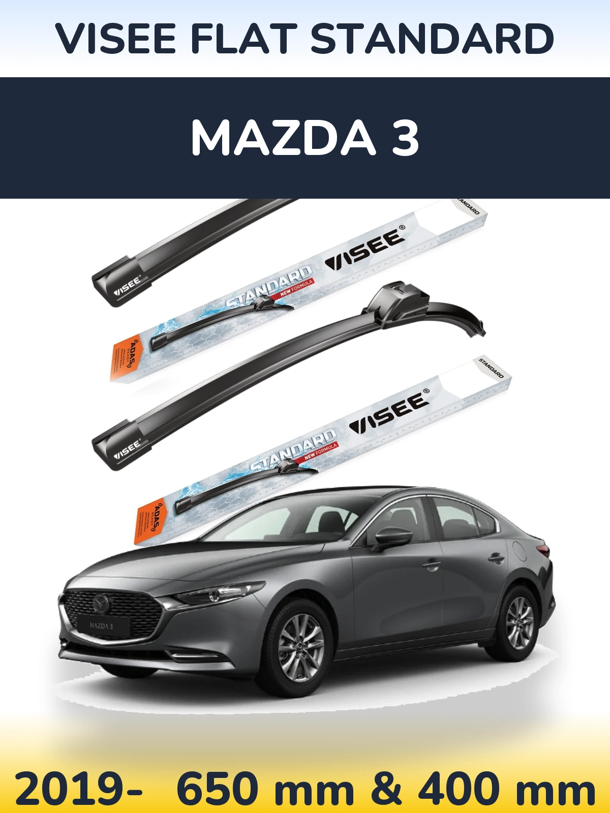 Sada předních stěračů VISEE FLAT STANDARD 650 a 400 mm pro Mazda 3 2019-2026