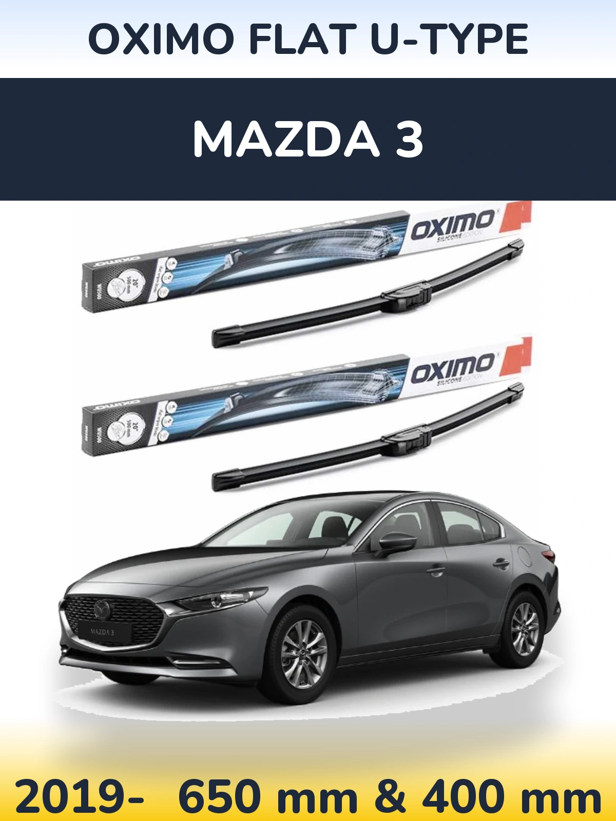 Комплект передніх щіток Oximo Flat U-type 650 & 400 мм для Mazda 3 2019-2026