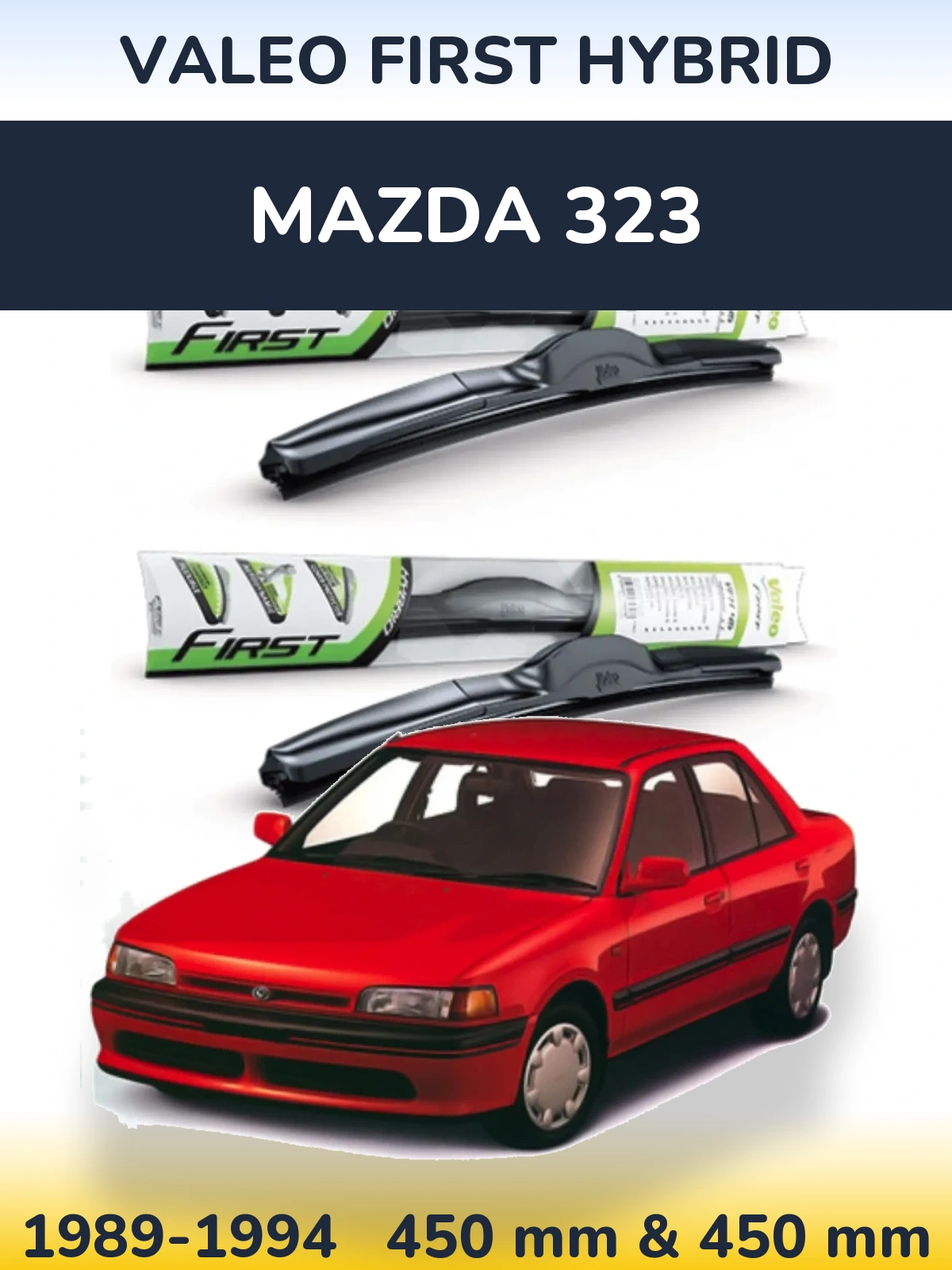 Sada předních stěračů Valeo First Hybrid 450 a 450 mm pro Mazda 323 1989-1994