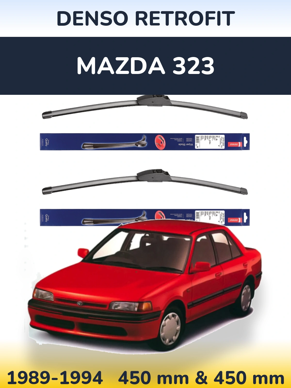 Sada předních stěračů Denso Retrofit 450 a 450 mm pro Mazda 323 1989-1994
