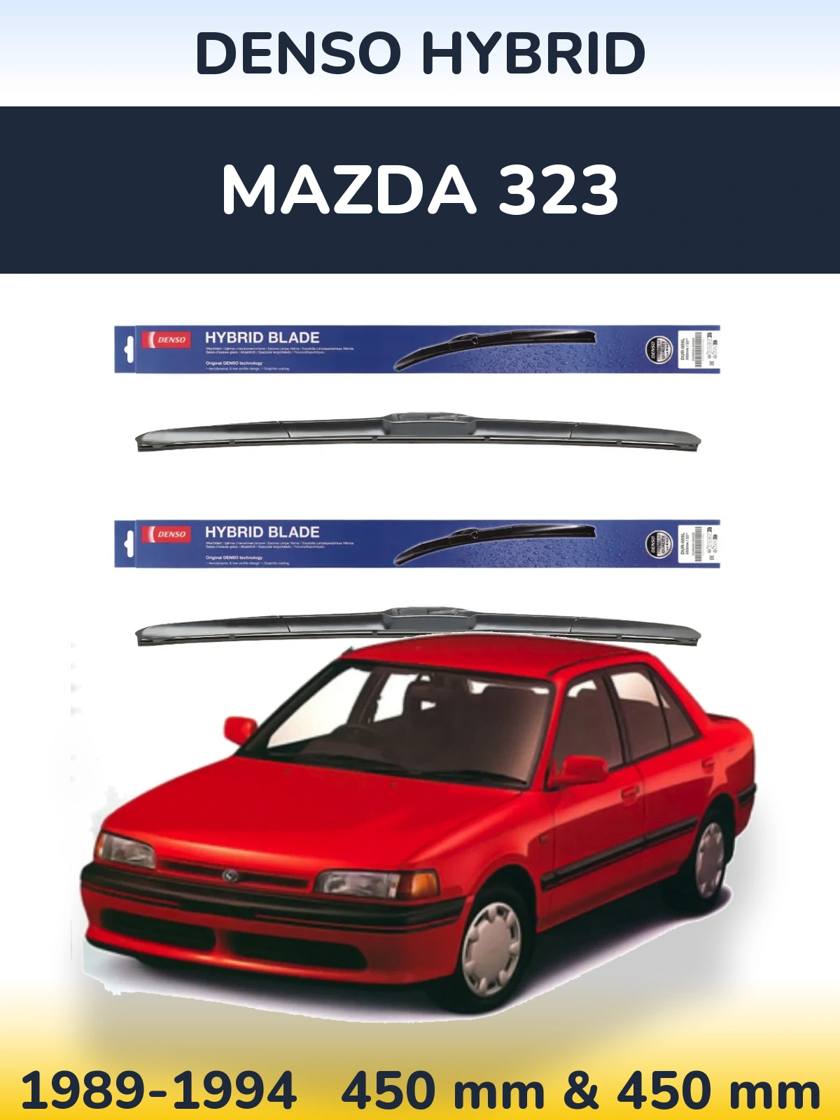 Sada předních stěračů Denso Hybrid 450 a 450 mm pro Mazda 323 1989-1994