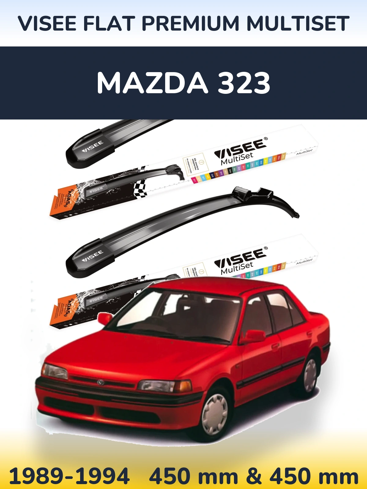 Sada předních stěračů VISEE FLAT PREMIUM MultiSet 450 a 450 mm pro Mazda 323 1989-1994